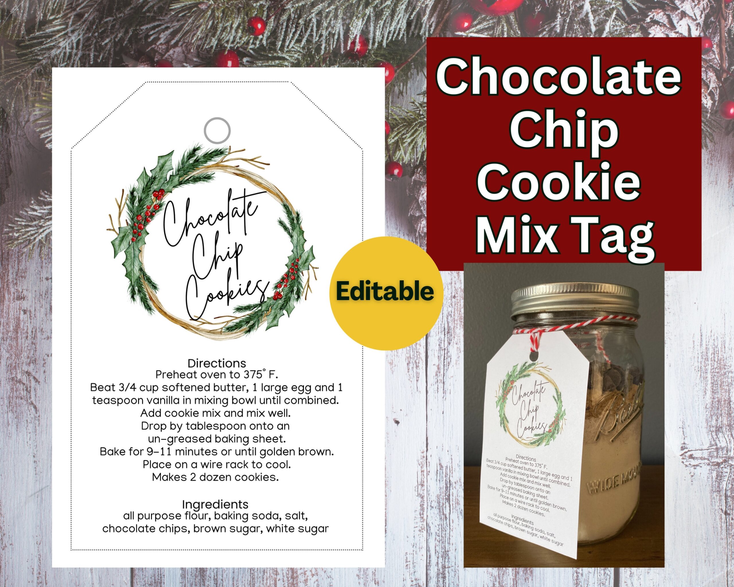 Editable Cookie Recipe Printable Tags