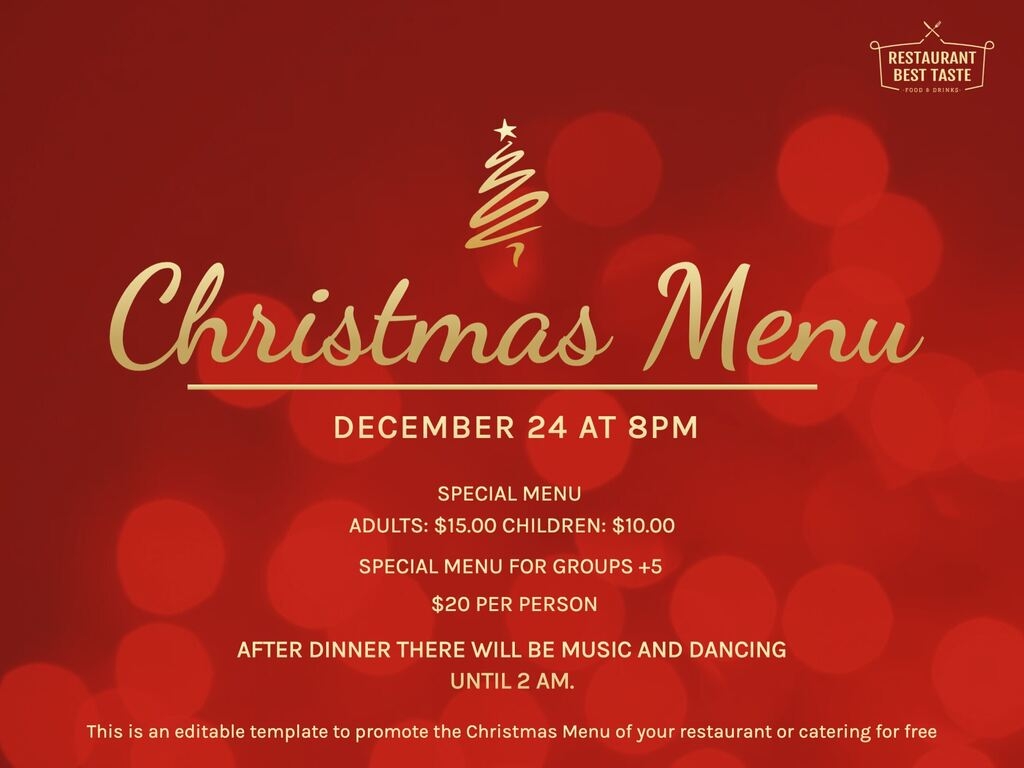 Christmas And New Year s Eve Menu Templates