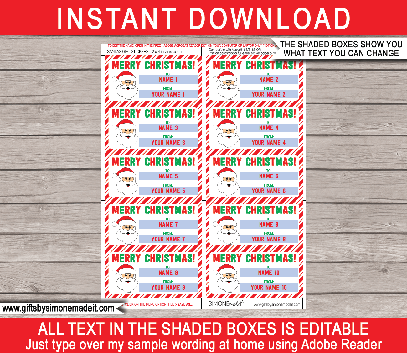 Christmas Gift Label Template School Kids Class Gift Tags Stickers Favors