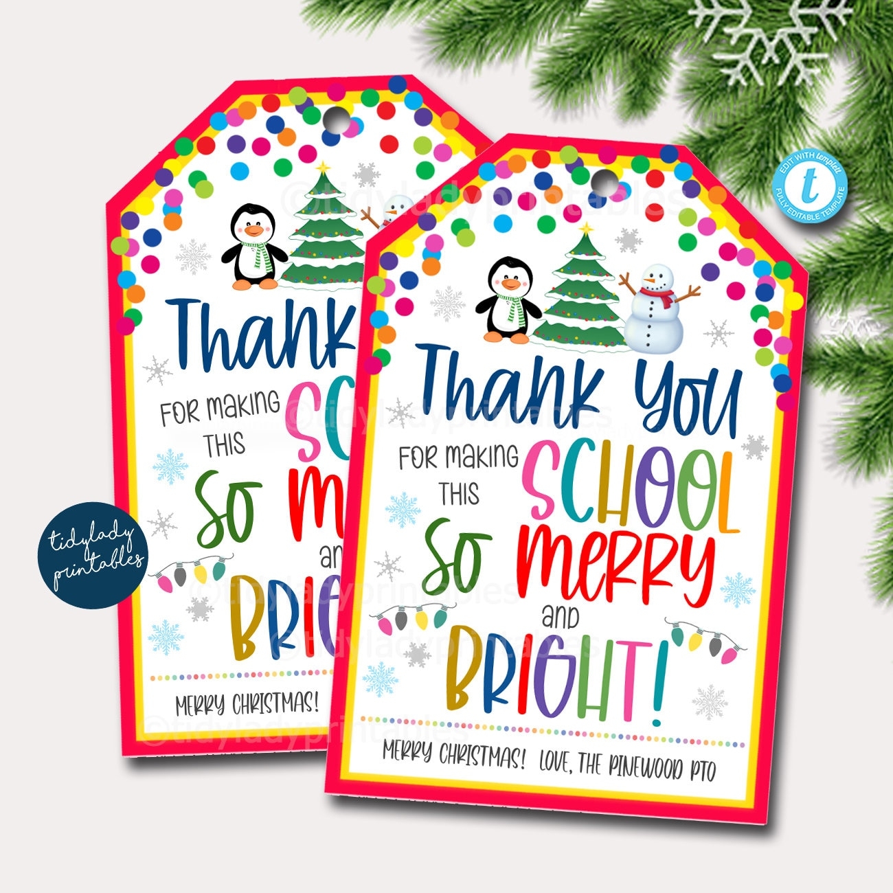 Christmas Gift Tag Thanks For Making This School Merry And Bright School Pto Pta Staff Employee Teacher Appreciation Editable Template Etsy