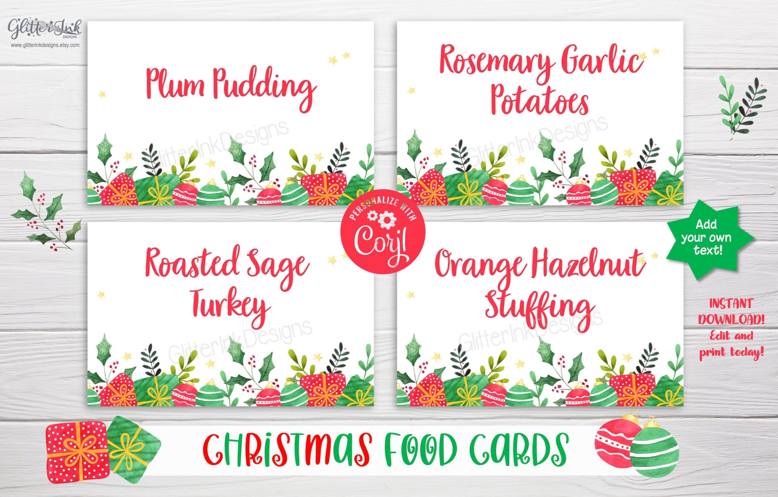Christmas Table Printable Place Settings Christmas Decor Editable Food Tent Cards Holiday Food Cards Guest Place Cards Edit With Corjl Etsy