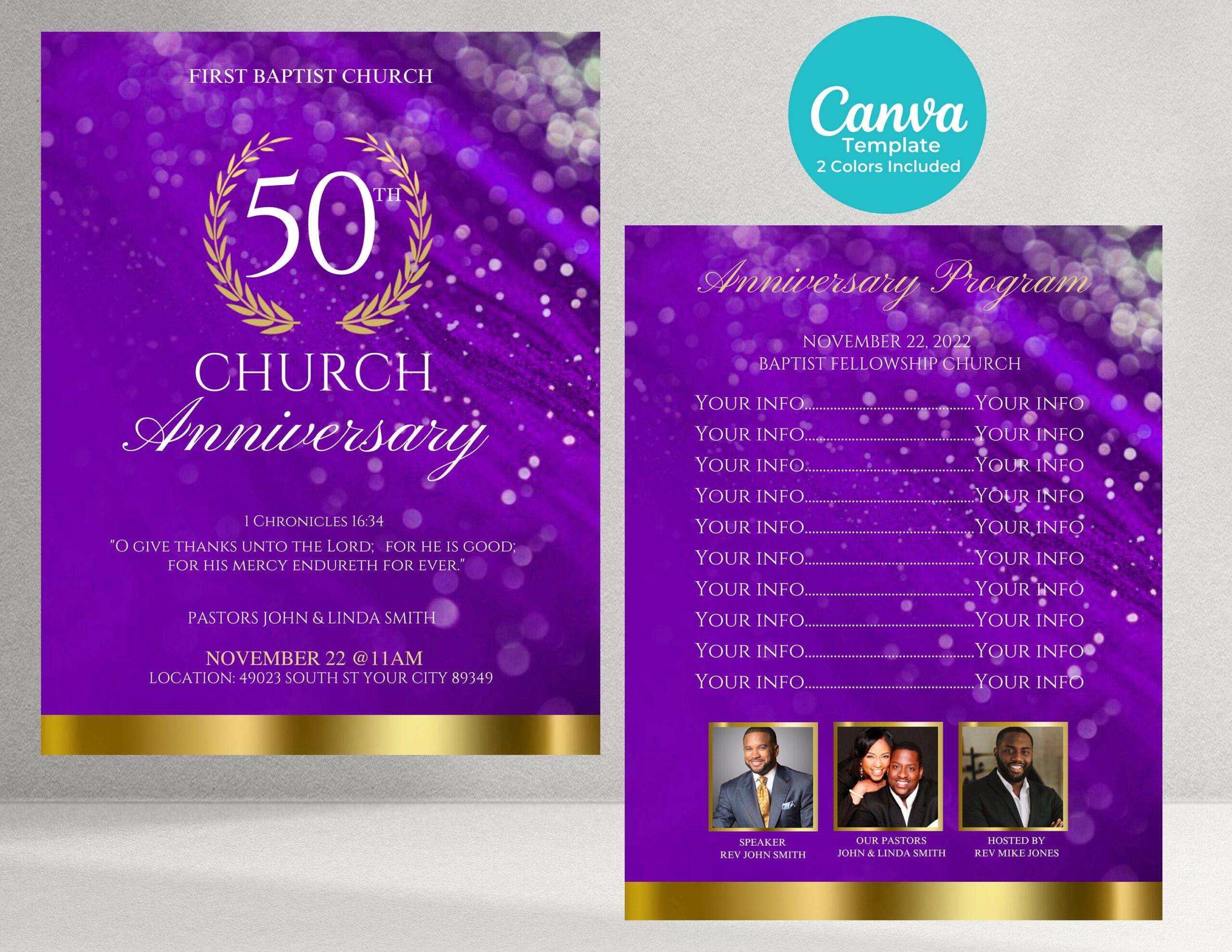 Church Anniversary Program Double Sided Flyer Template 2 Colors Included Etsy