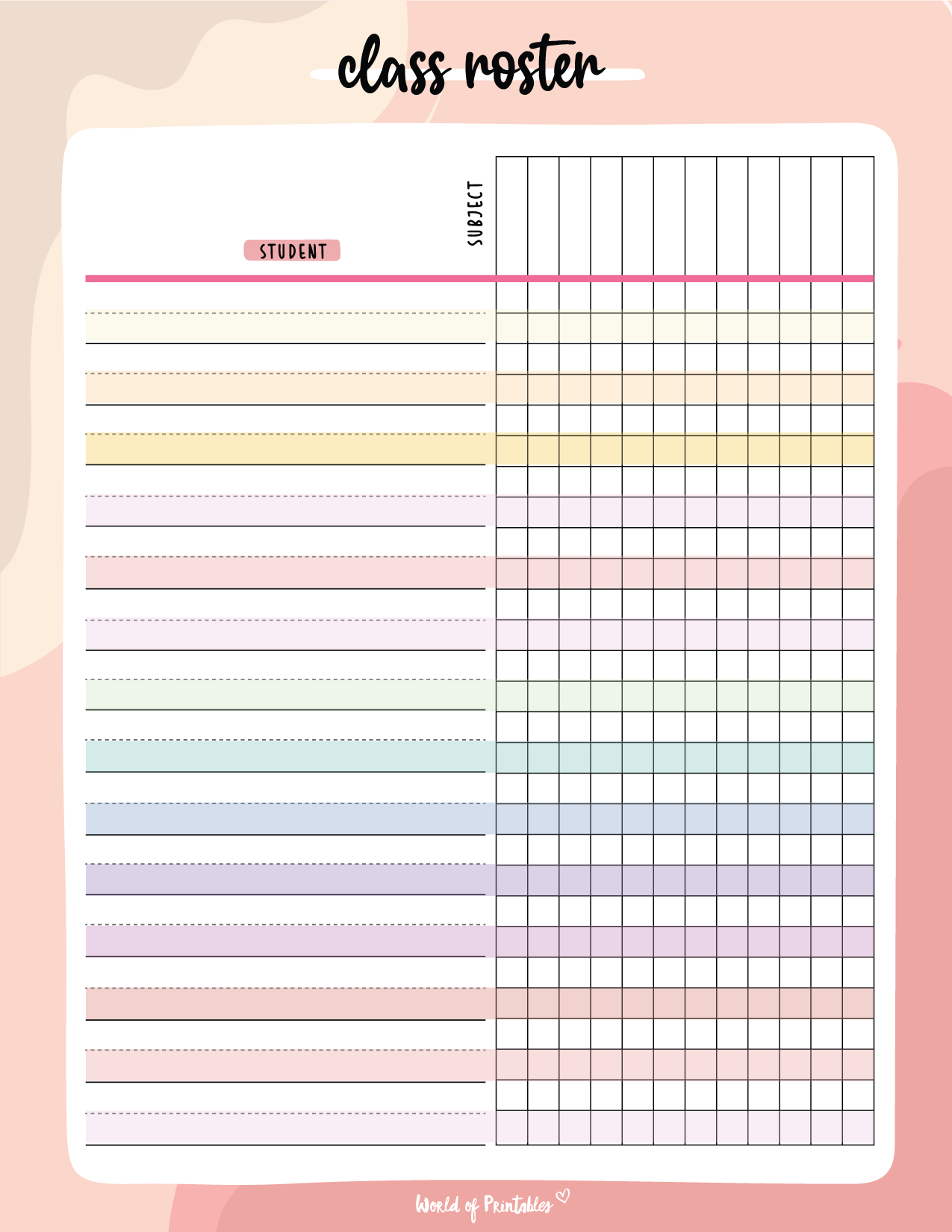 Editable Free Printable Class List
