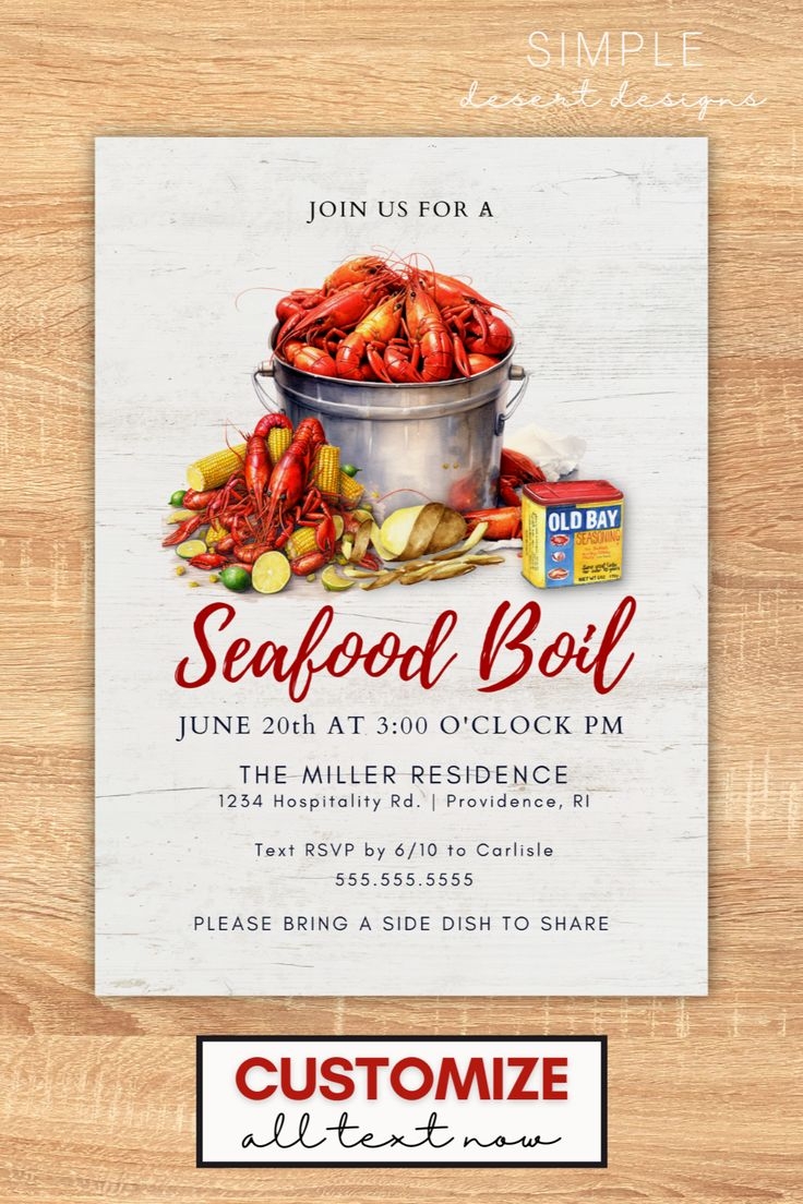 Editable, Printable Seafood Feast Invitations