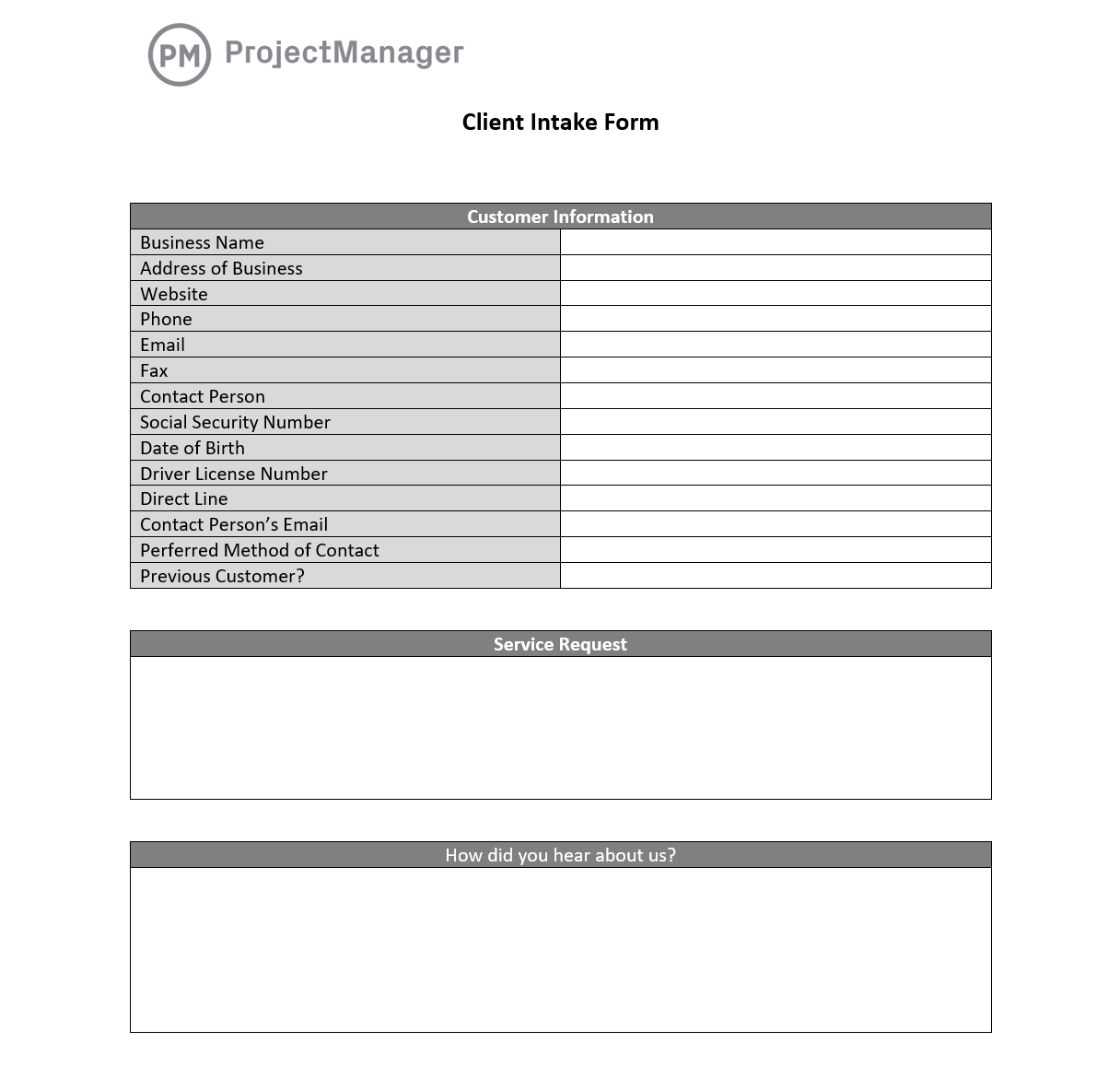 Client Form Templates Printable Editable