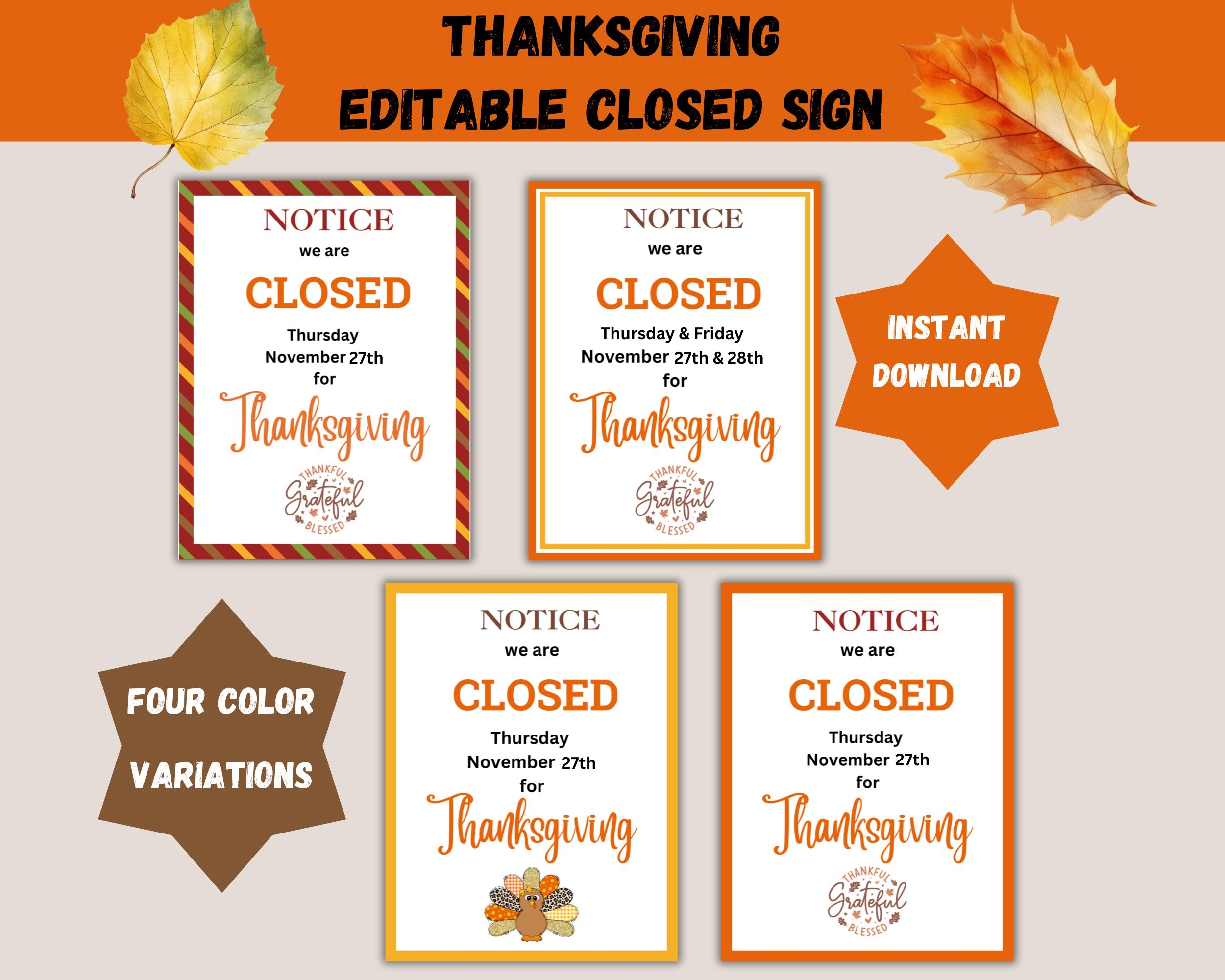 Closed For The Holiday Sign Editable Etsy