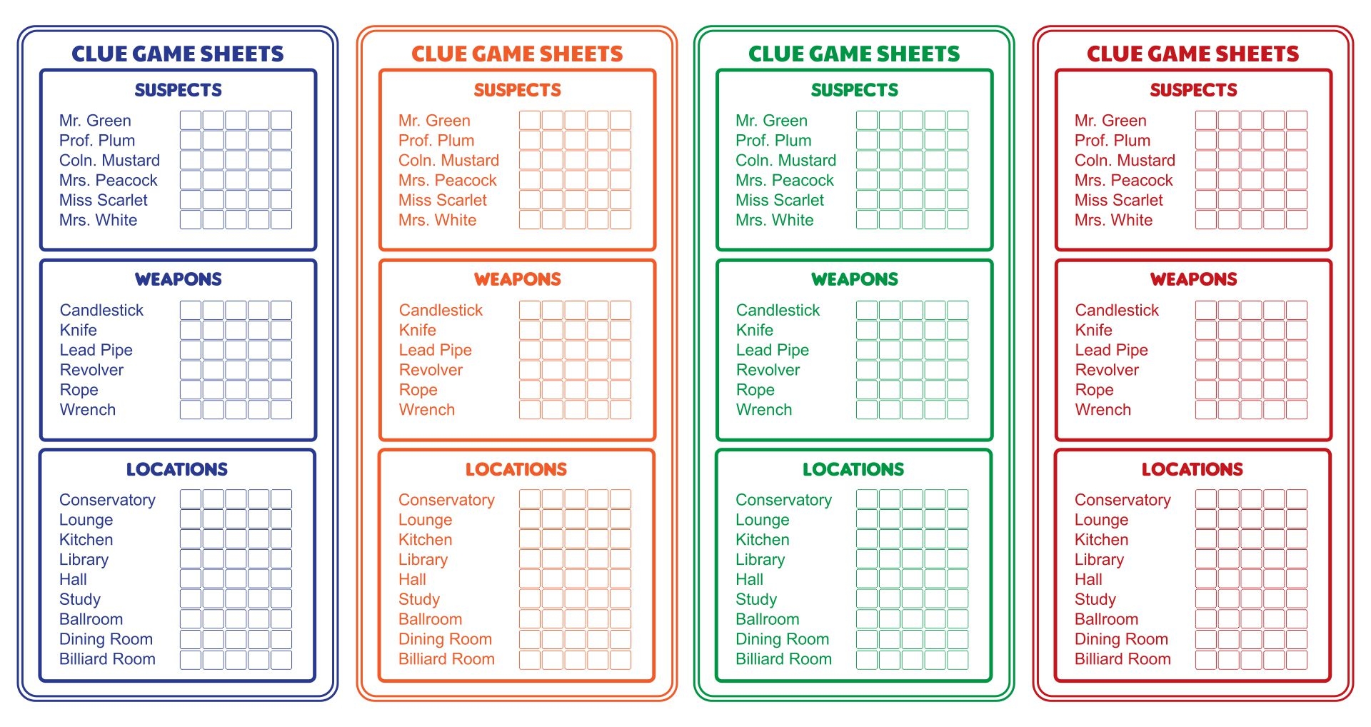 Clue Sheets Score Free Printable Edit