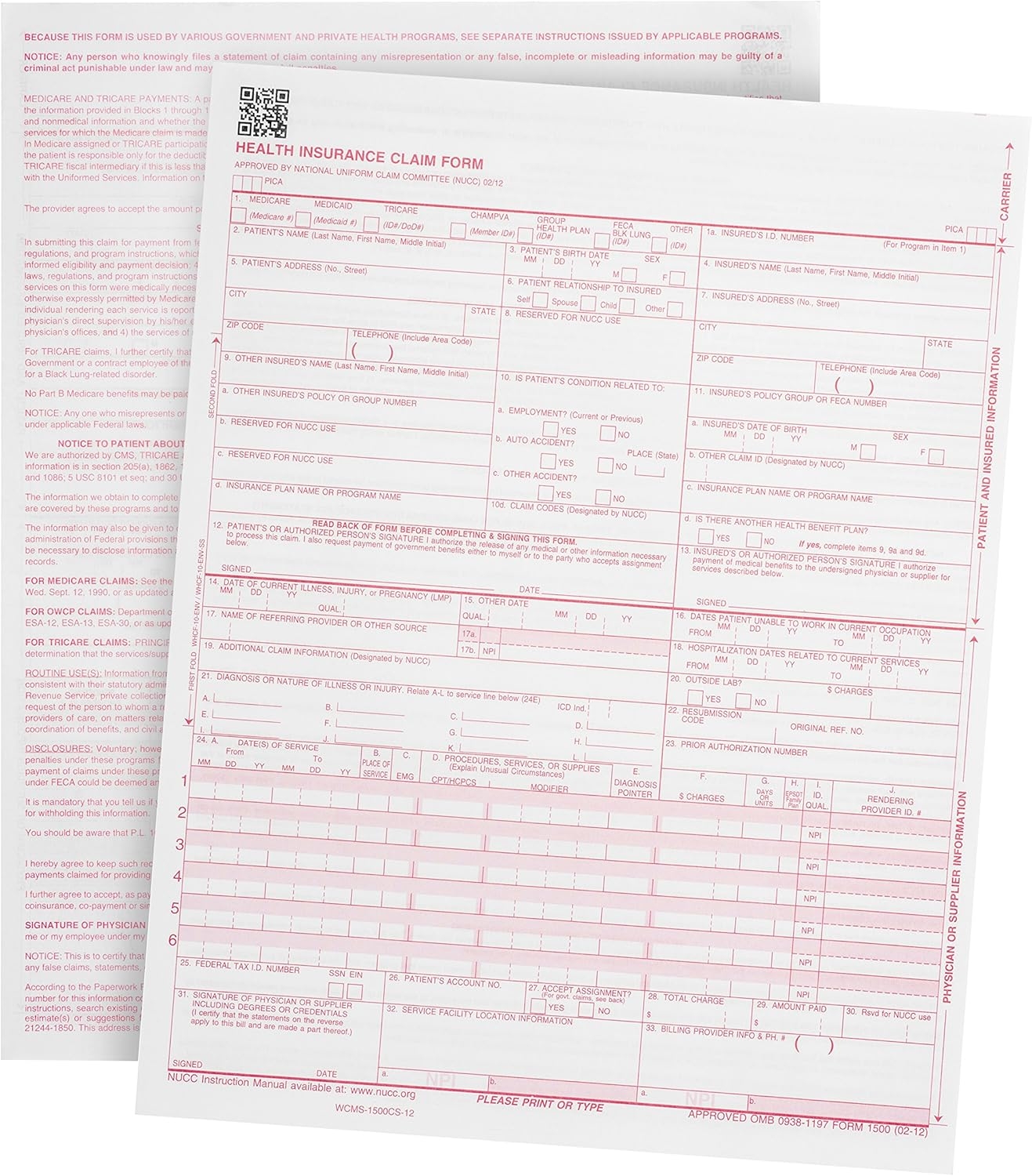 Cms 1500 Claim Form 2500 Sheets Free CMS 1500 02 12 Claim Form Laser Cut 2500 Sheets New Medical Forms Hicfa Forms
