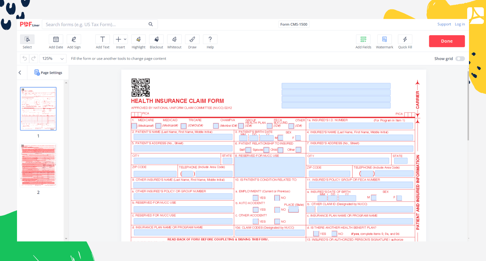 Editable And Printable Hcfa 1500 Claim Form