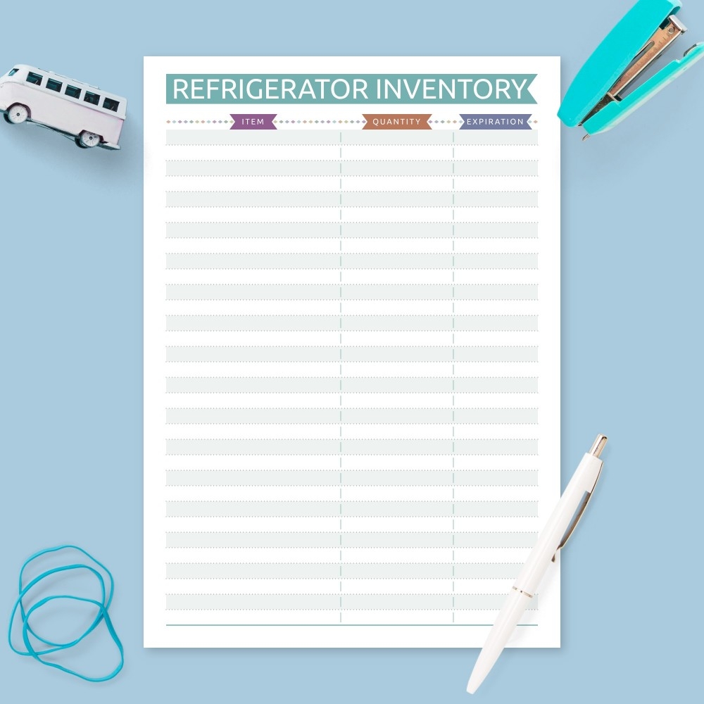 Colored Refrigerator Inventory Template Printable PDF