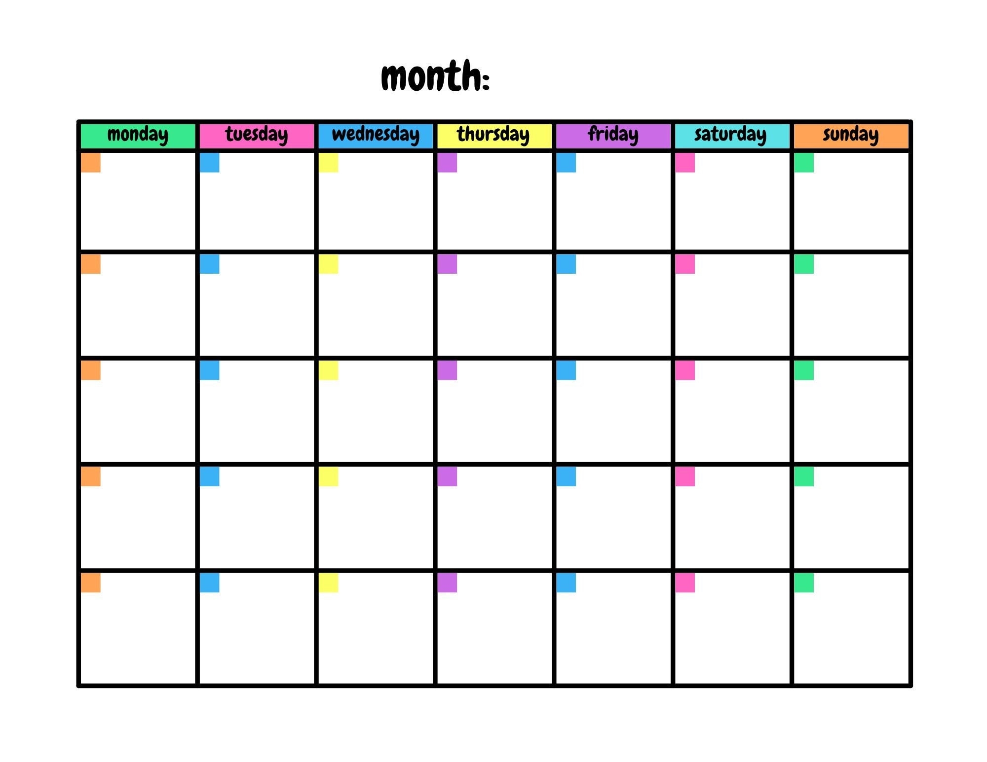 Calendar Monthly Editable Printable
