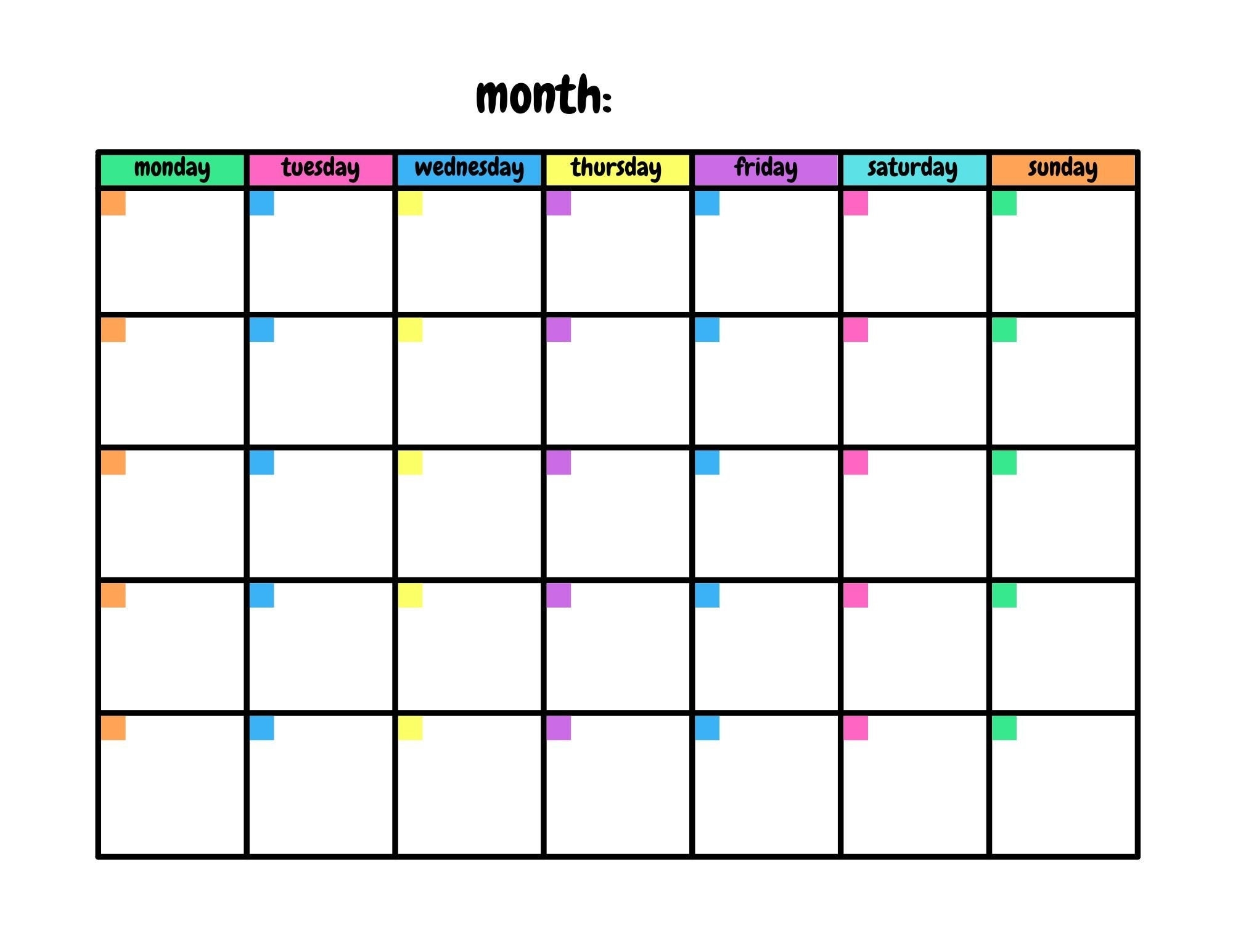 Printable And Editable Monthly Calendar
