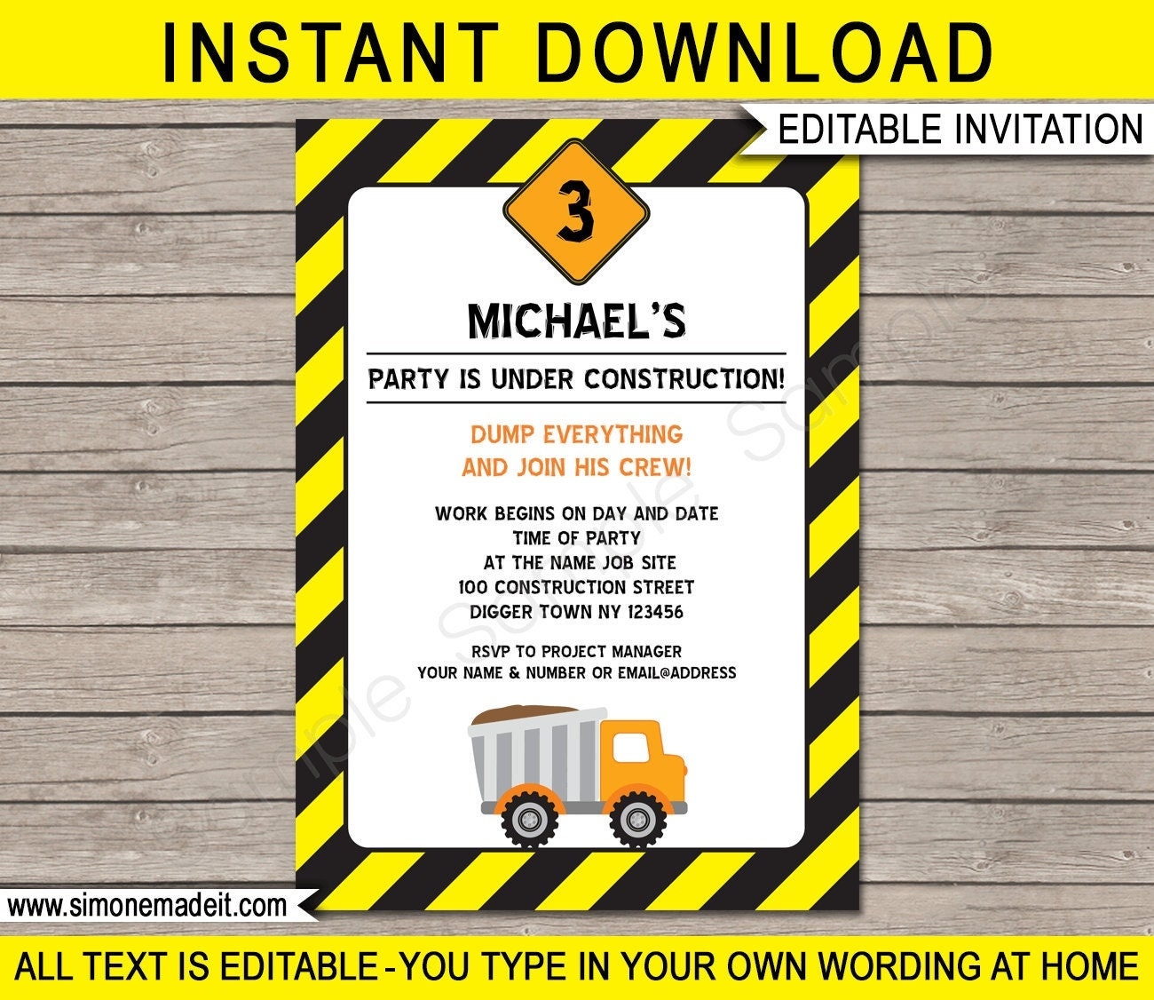 Construction Themed Party Free Printable Invitation Edit