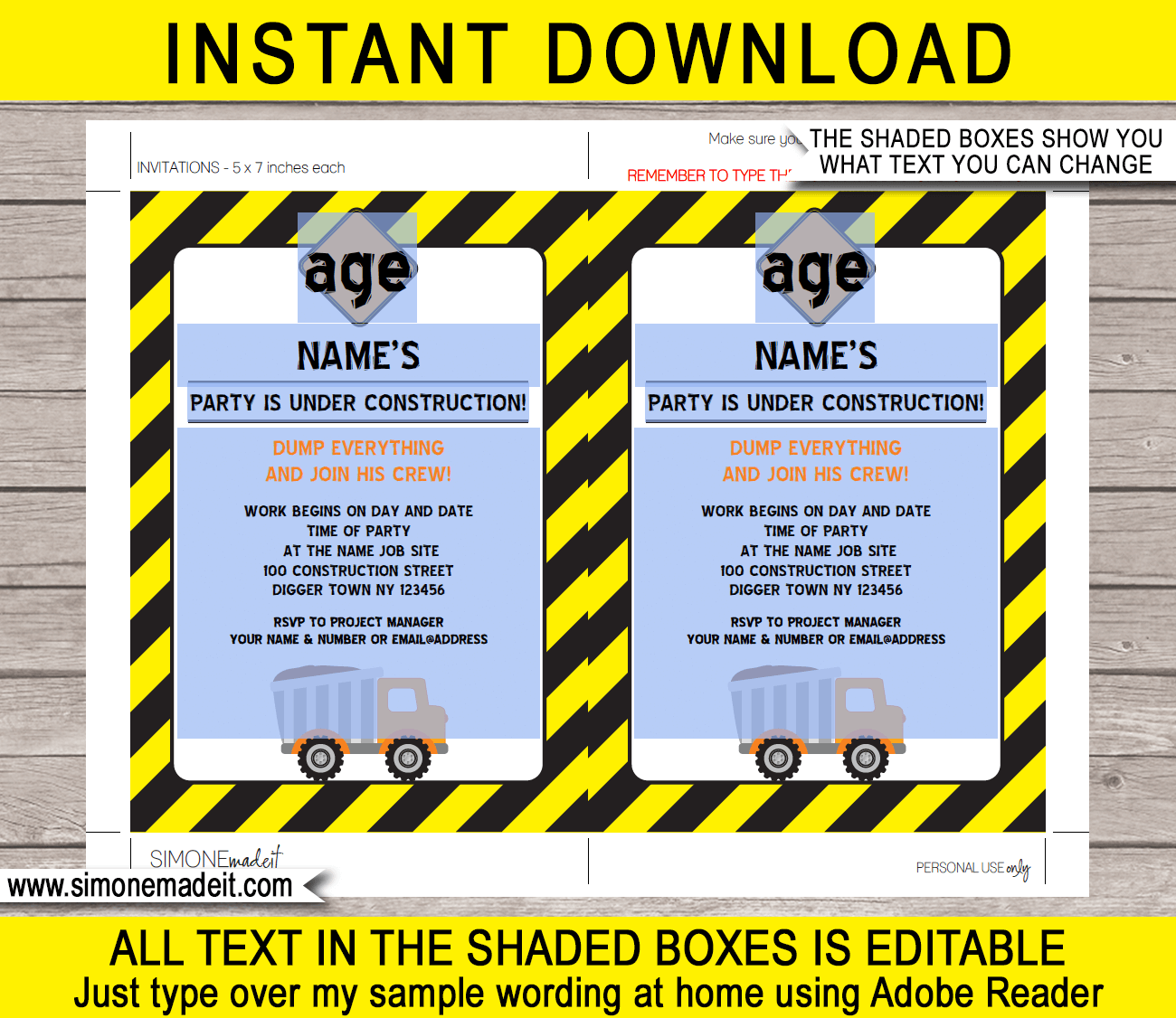 Construction Party Invitations Template Printable Truck Birthday Invite