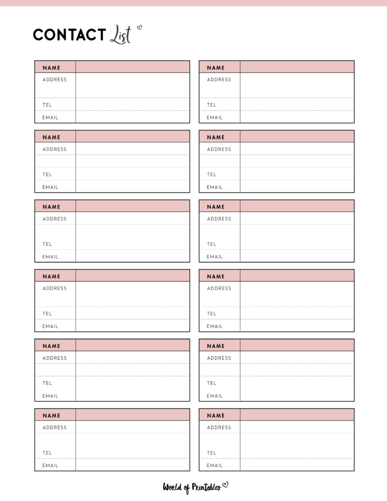 Free Editable Printables Contact List