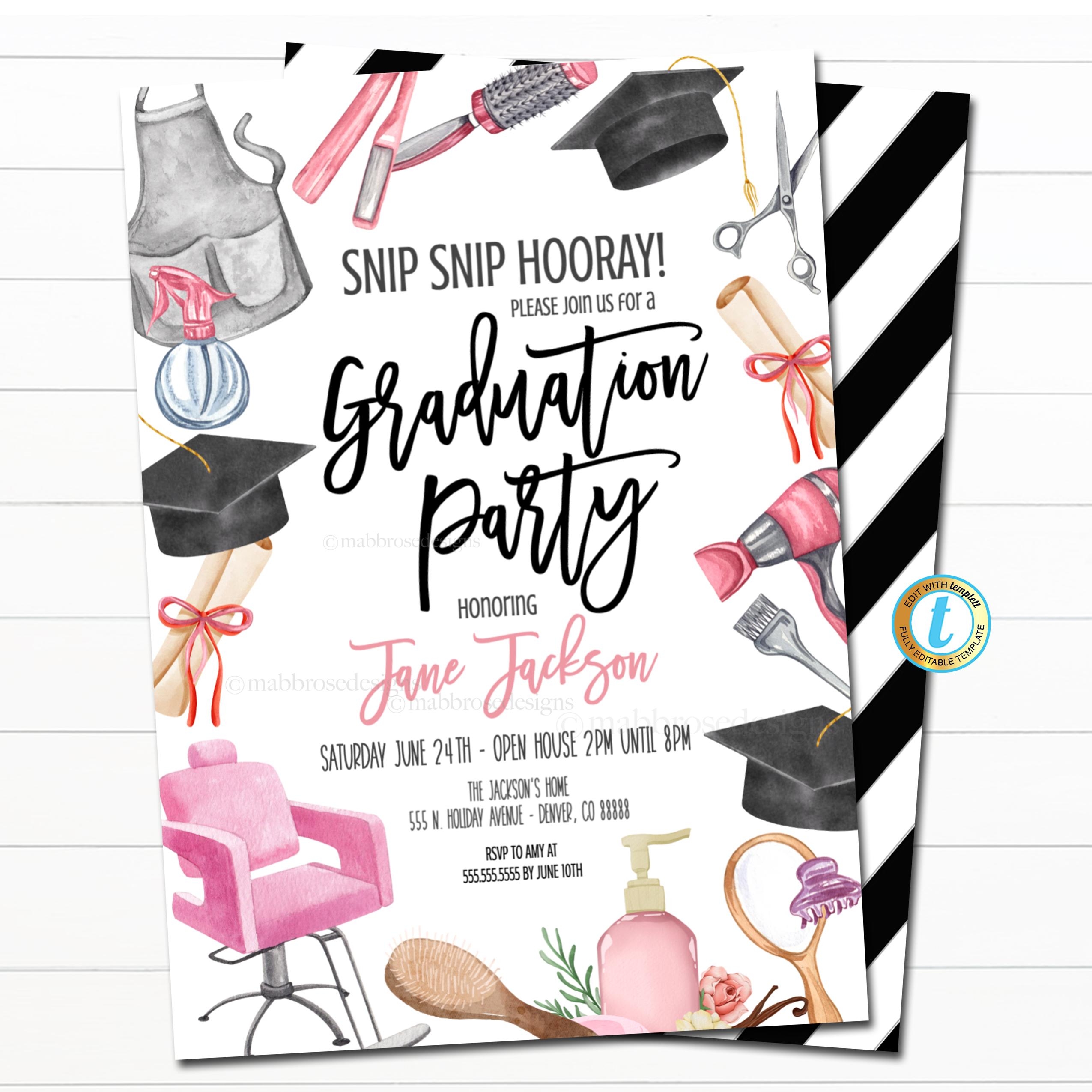 Cosmetology School Graduation Party Invitation Beautician Graduation Beauty School Cosmetologist Hair Dresser Graduation Editable Template Etsy
