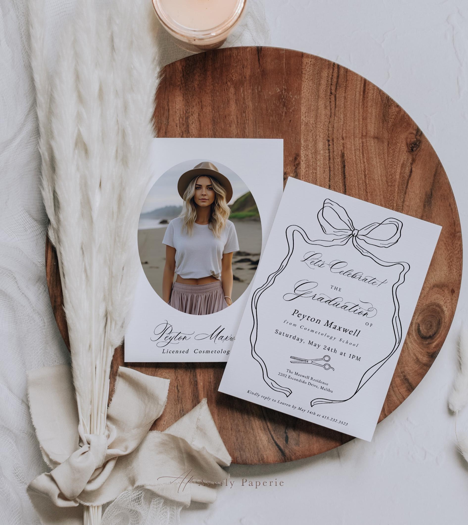 Cosmetology School Graduation Party Invitation Messy Coquette Bow Cosmetologist School Graduation Template Beauty School Graduation Party Etsy