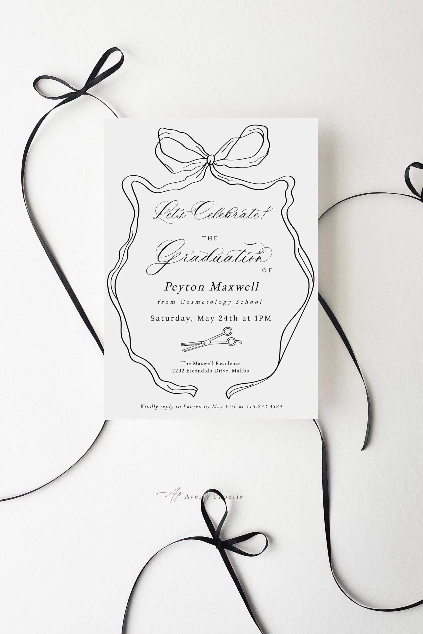Cosmetology School Graduation Party Invitation Messy Coquette Bow Cosmetologist School Graduation Template Beauty School Graduation Party Etsy
