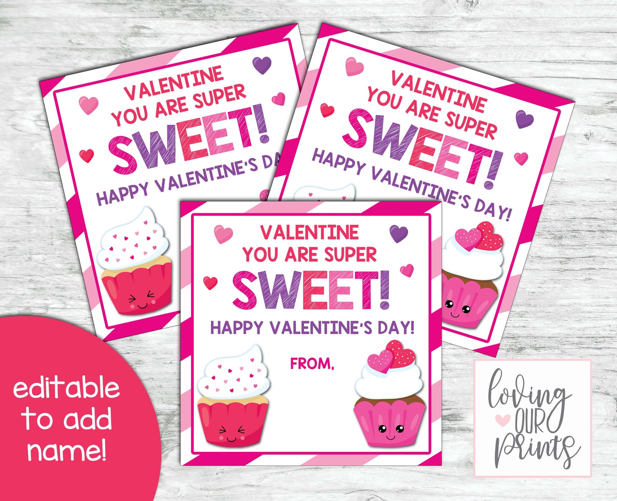 Cupcake Valentine Card Editable Valentine Gift Tags Cupcake Valentine Editable Valentine Tags Valentines For Classroom Exchange Etsy