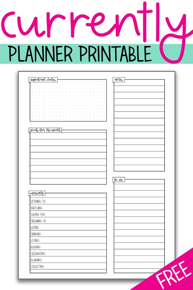 Currently Planner Printable Free Monthly Planner Update