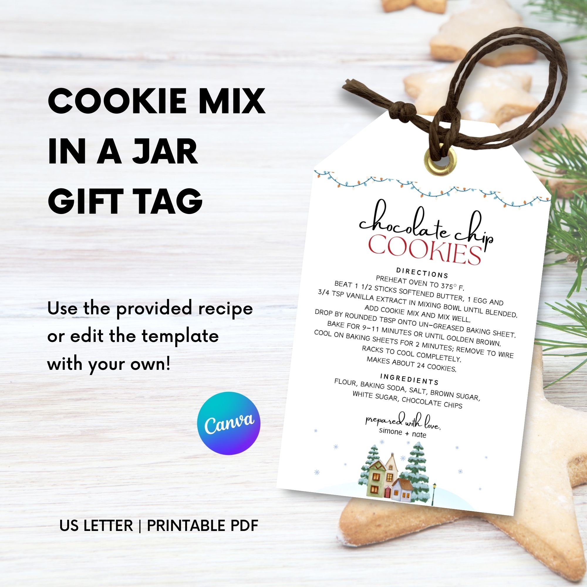 Custom Cookie Jar Cookie Mix In A Jar Gift Tag Template Cookie Recipe Tag Instructions Directions Ingredients Christmas Printable Tag Etsy