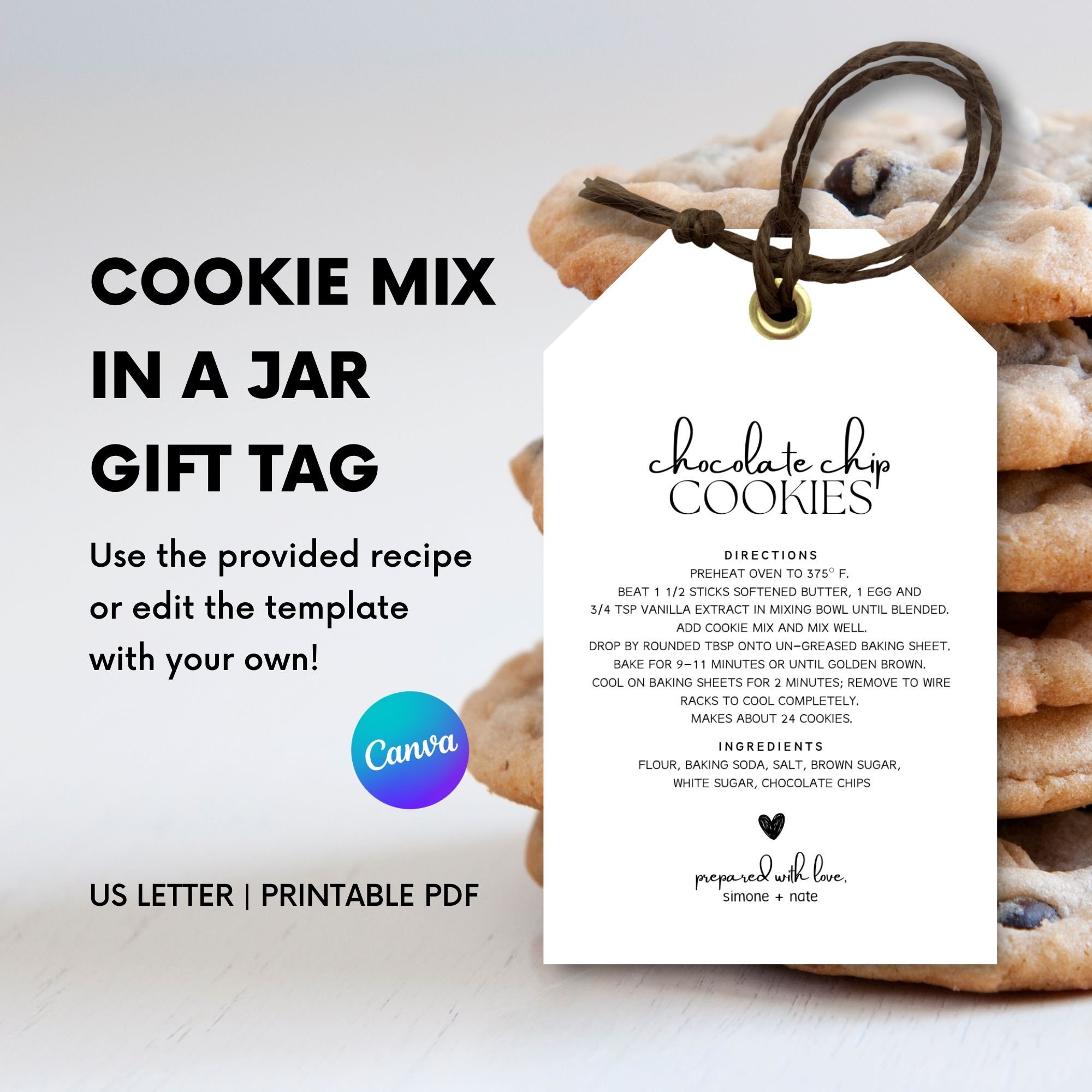 Custom Cookie Jar Cookie Mix In A Jar Gift Tag Template Cookie Recipe Tag Instructions Directions Ingredients Cookie Printable Tag Etsy