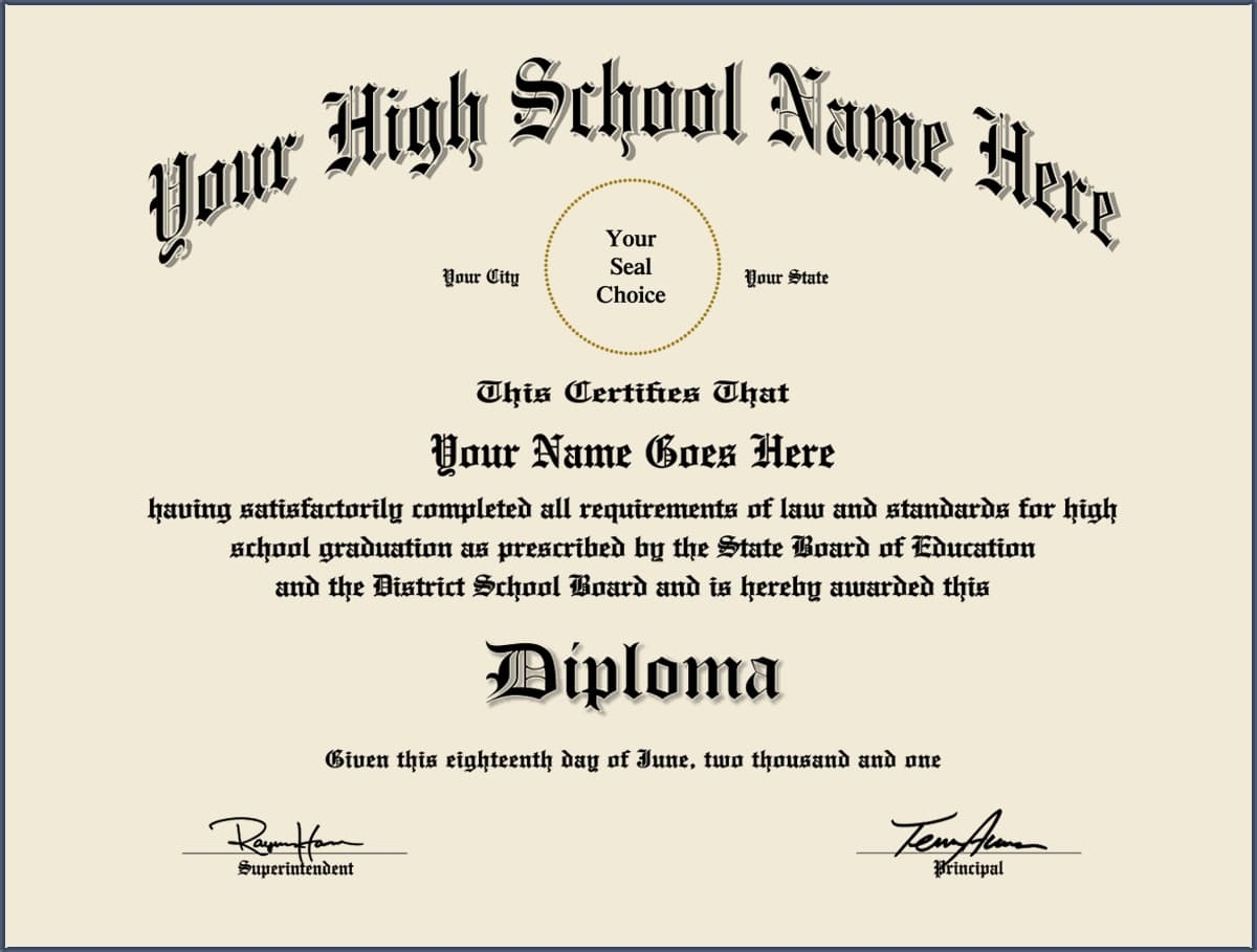 Fake High School Diploma Editable Printable