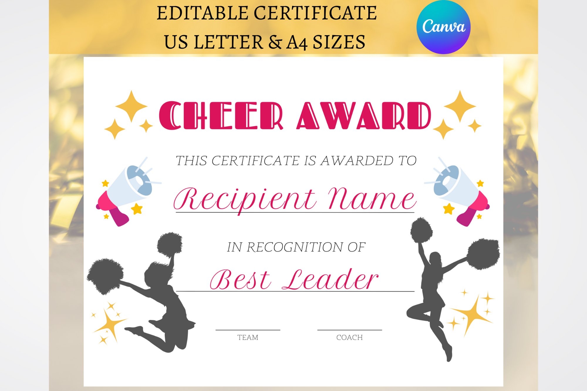 Printable Cheerleading Certificates Editable Cheerleading Certificates