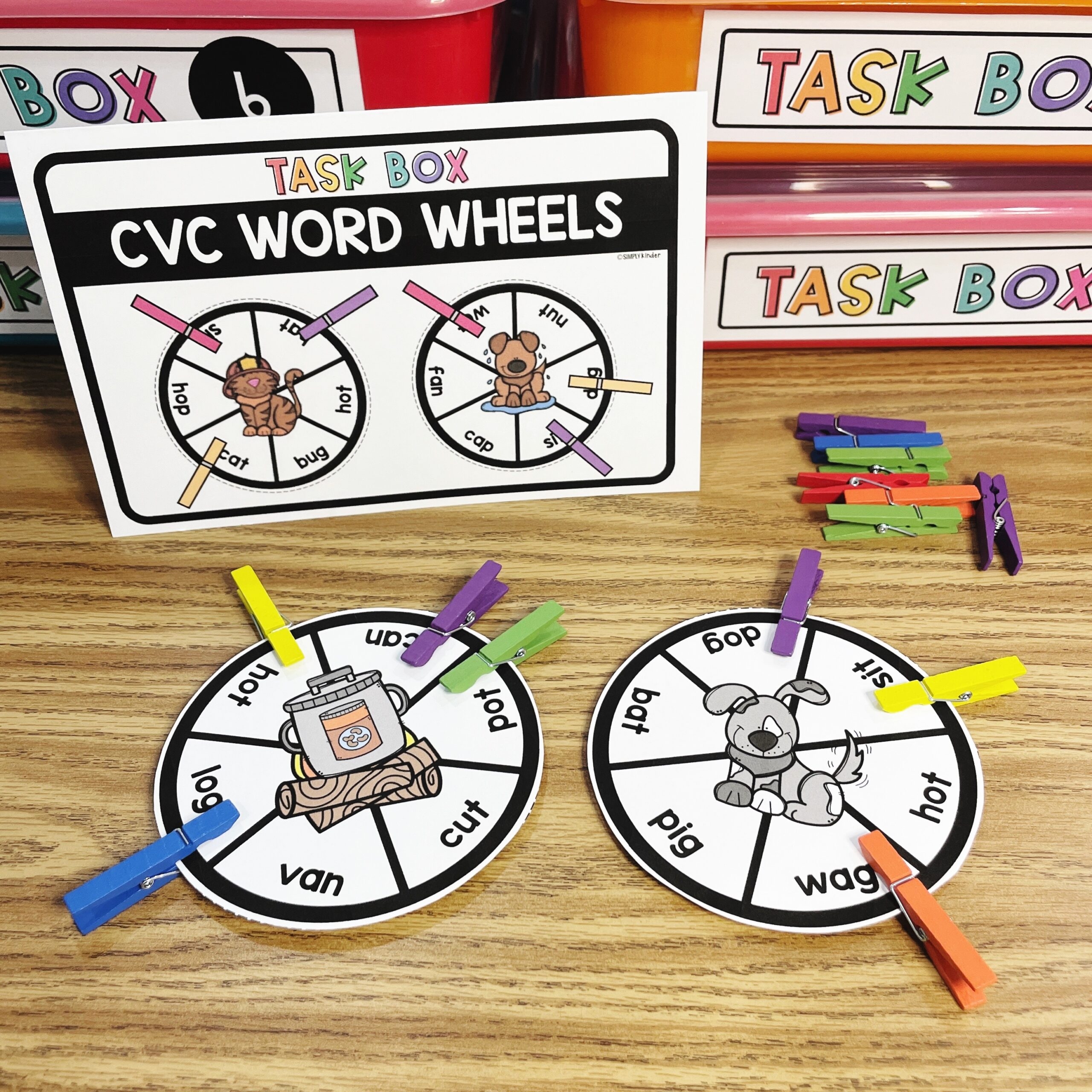 CVC Word Wheel Morning Bins Task Boxes Simply Kinder Plus