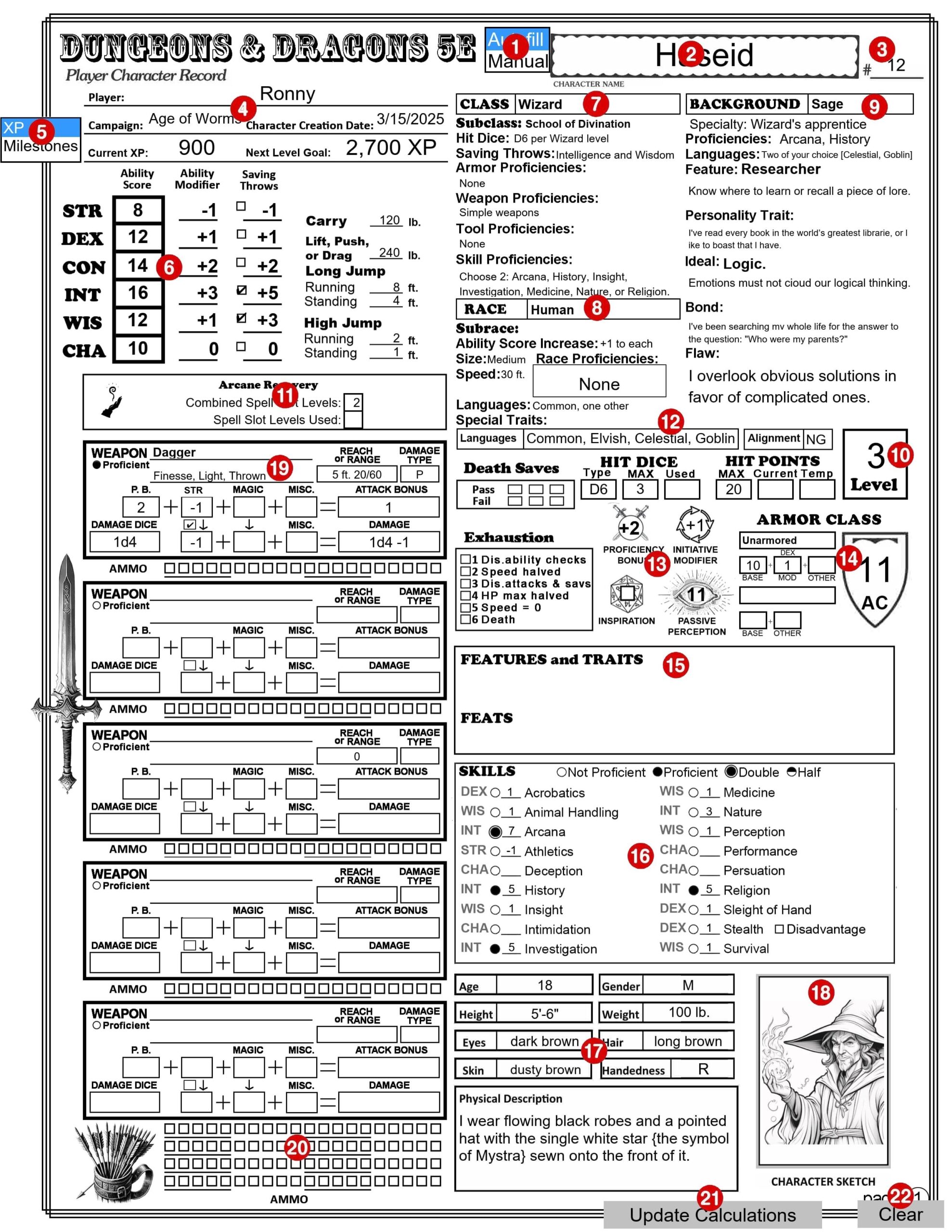 D D 5E 2014 Character Sheet Fillable And Auto Calculating Dungeon Master Assistance