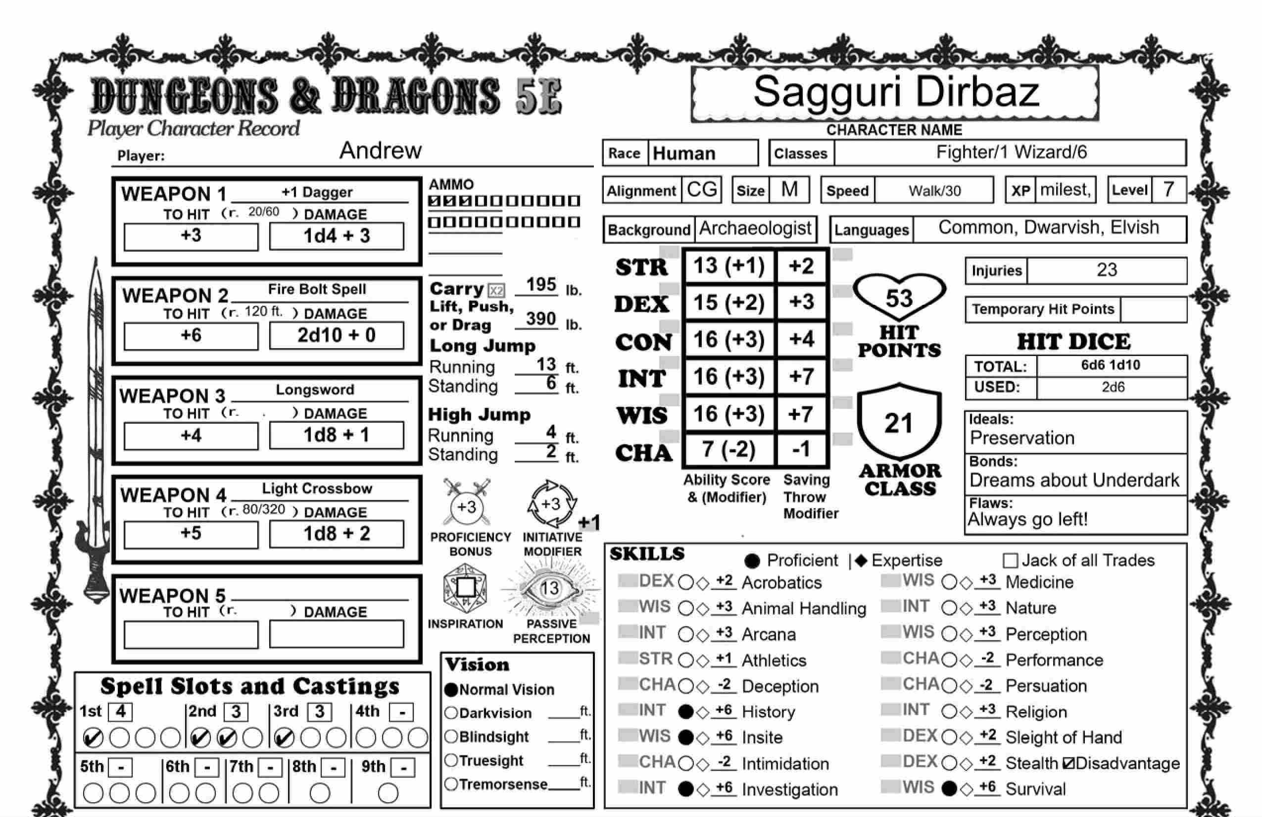D D 5E Character Sheet And Folio Dungeon Master Assistance