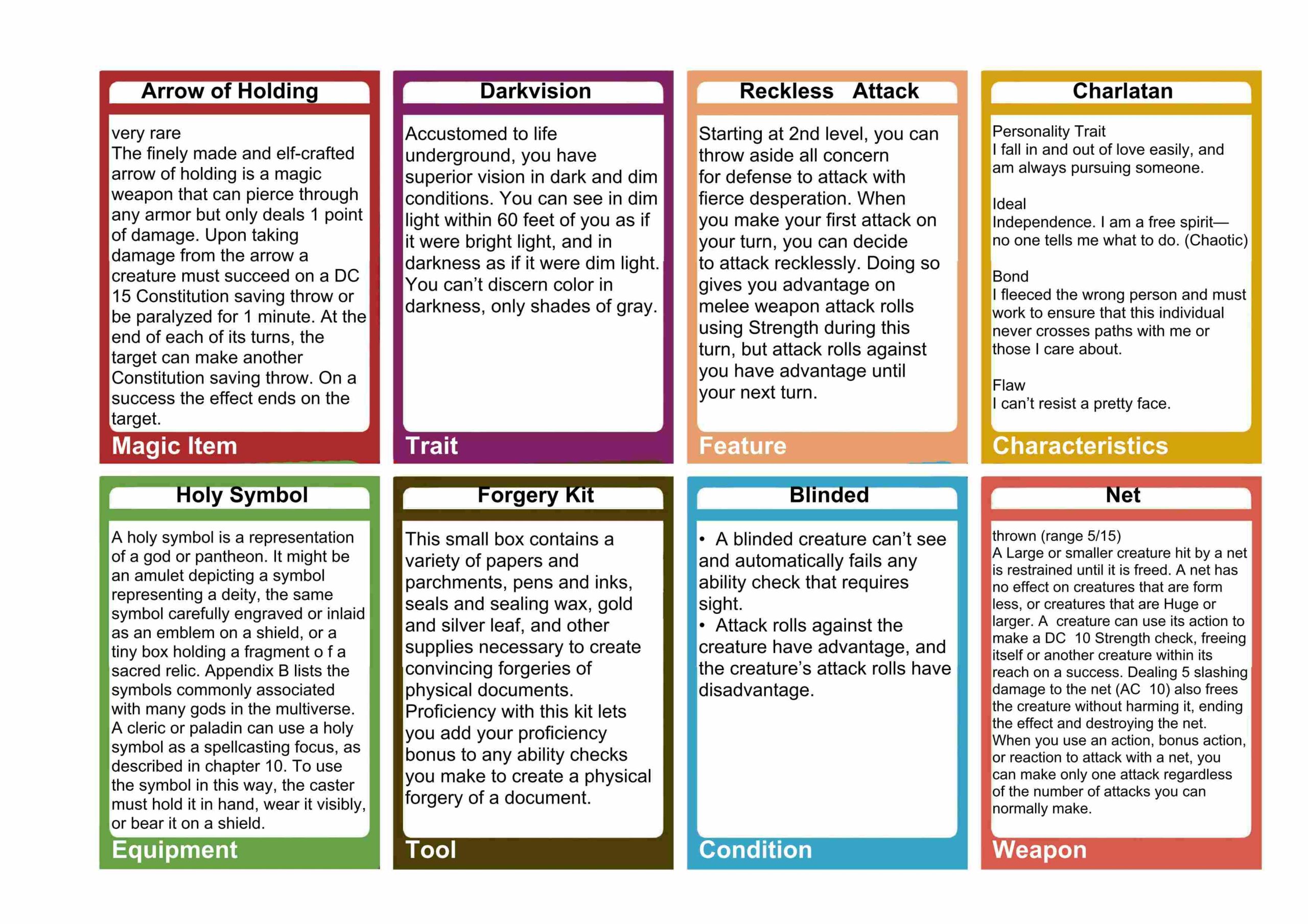 D D 5E General Purpose Cards Dungeon Master Assistance
