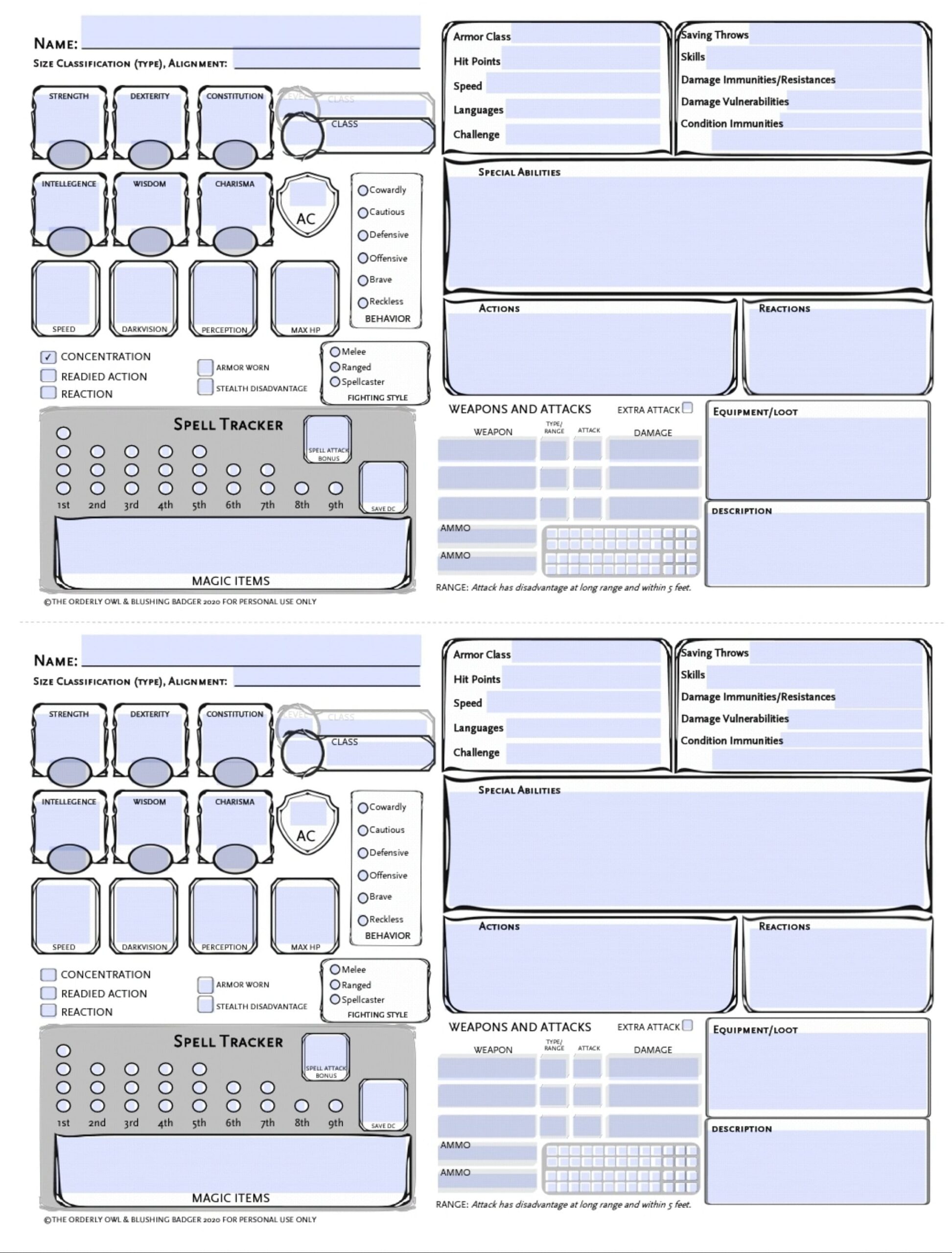 D D Monster NPC Stat Cards Printable Fillable PDF Dungeons And Dragons 5e Etsy Sweden