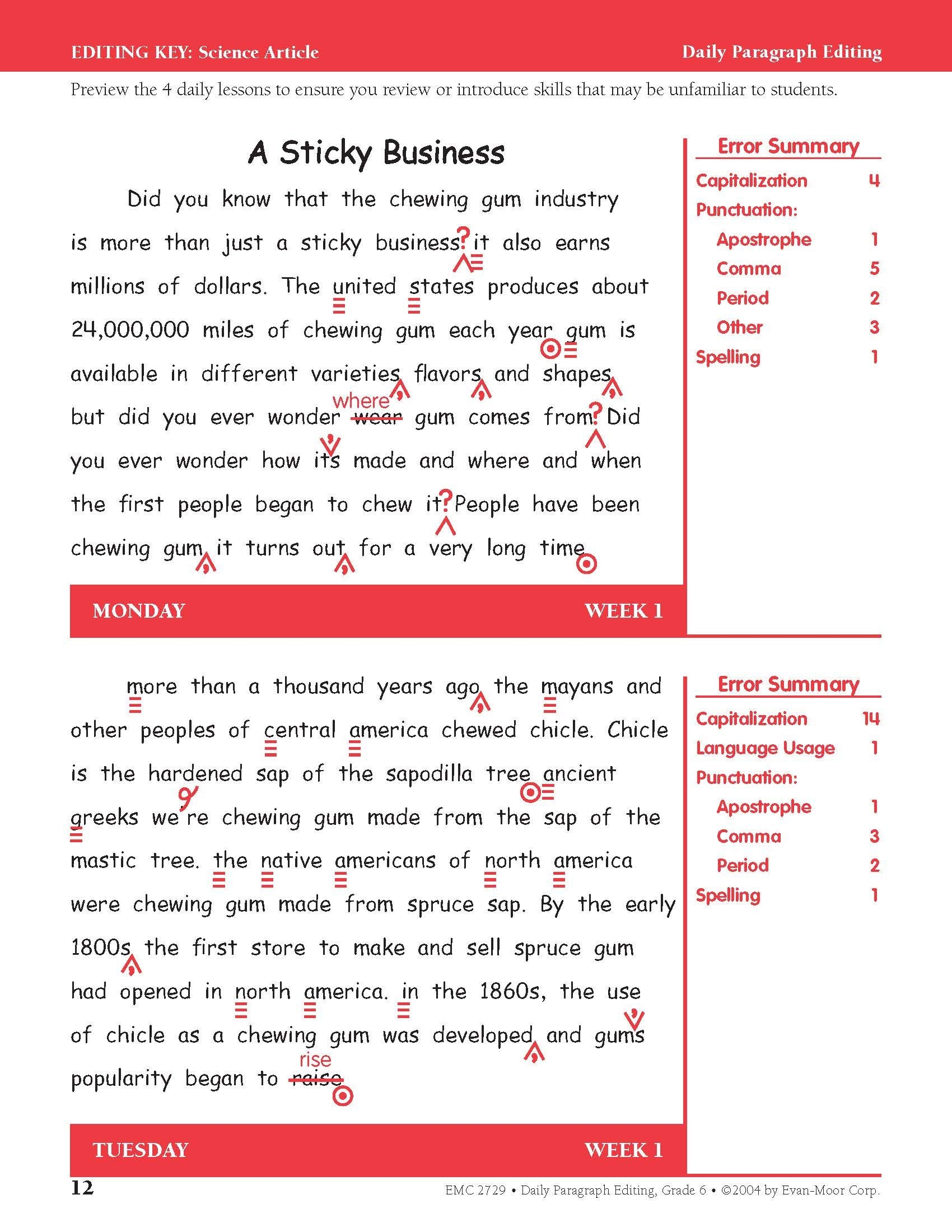 Daily Paragraph Editing Gr 6 Evan Moor Anchor Academic Services