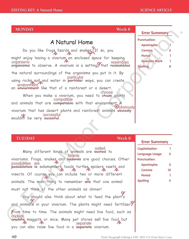 Daily Paragraph Editing Grade 7 Teacher Edition Evan Moor Worksheets Library