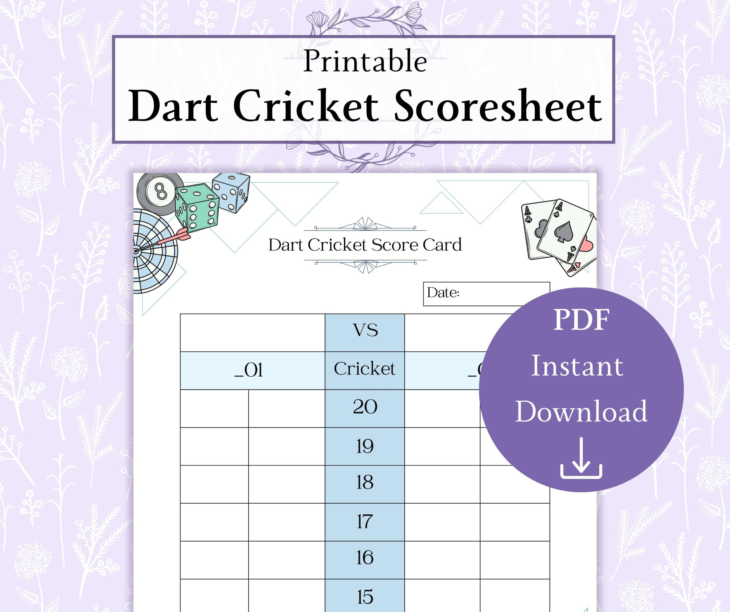Dart Cricket Scorecard Sheet Printable PDF Scoreboard Template Dart Score Sheet Darts Night Score Log Etsy