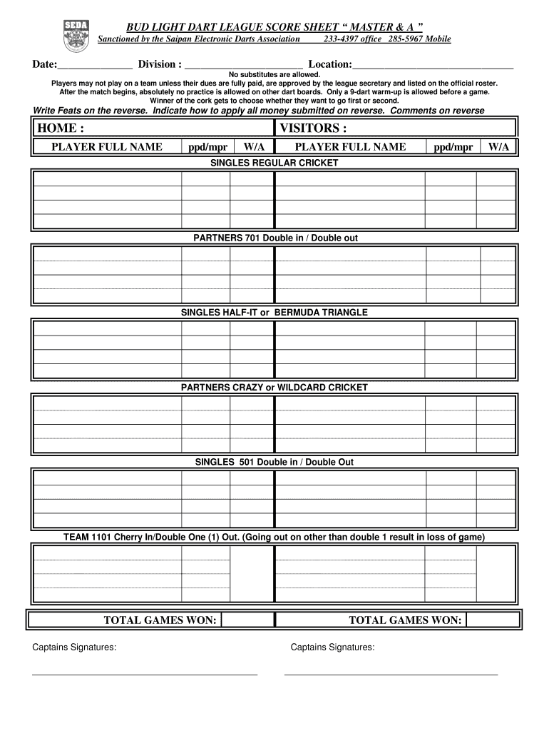 Editable Cricket Darts Scoreboard Printable