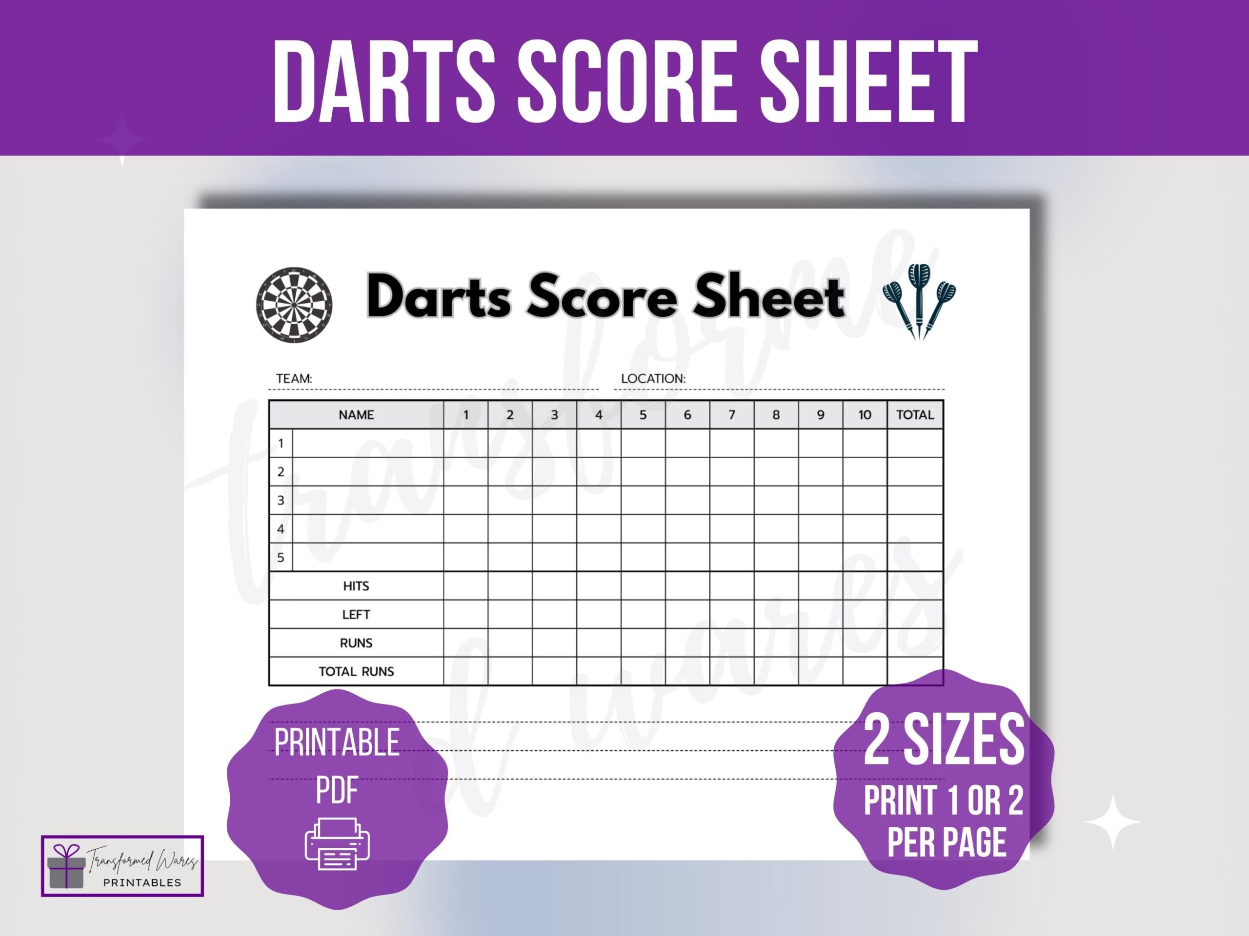 Dart Score Sheet Etsy