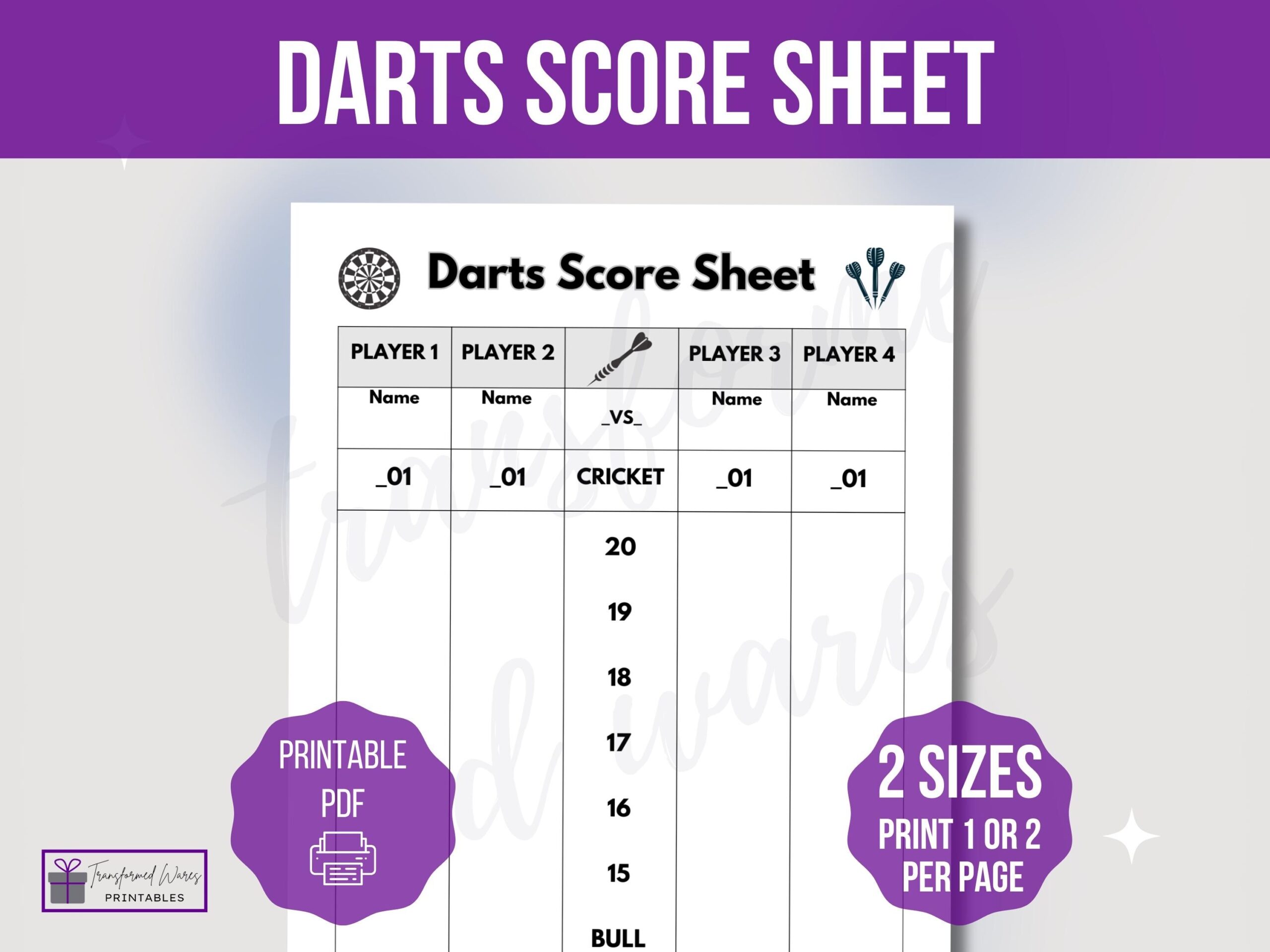 Dart Score Sheet Etsy