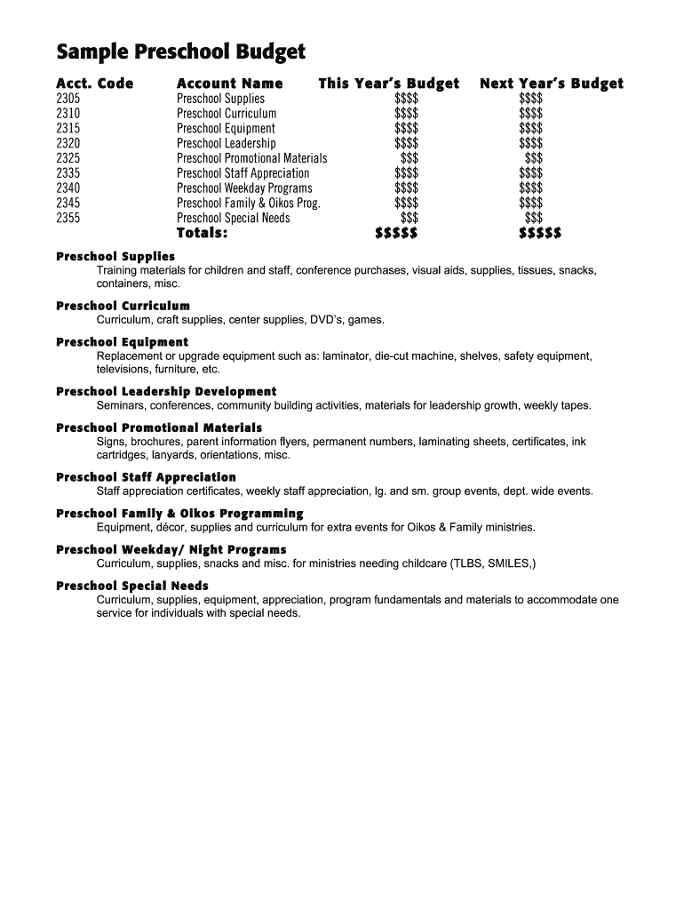 Daycare Budget Example Fill Out Sign Online DocHub