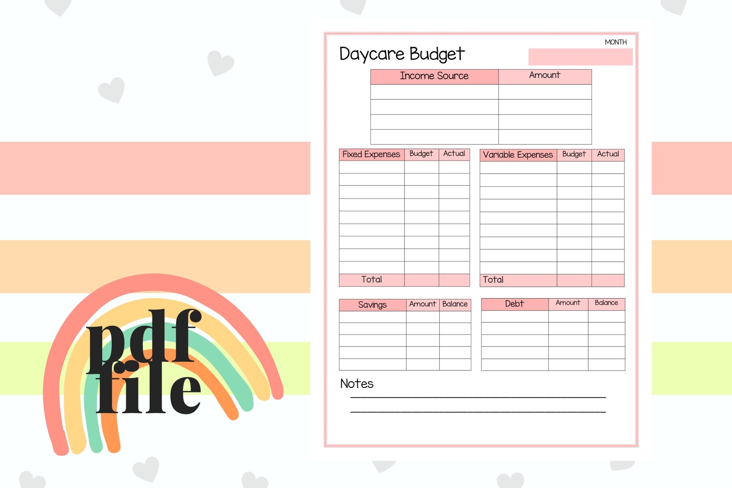 Daycare Budget Template Etsy
