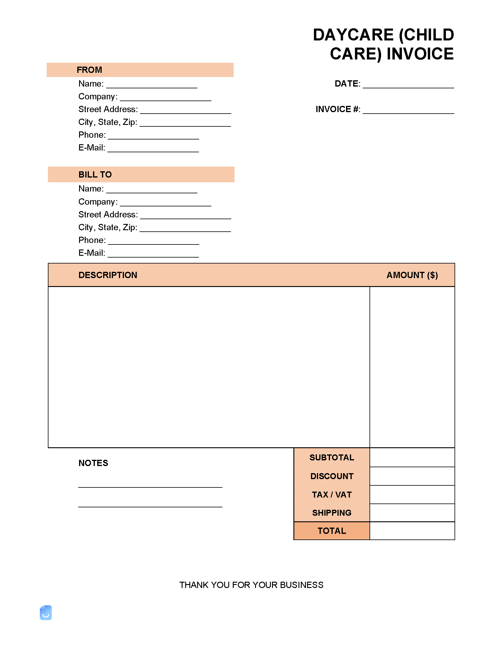 Free Printable And Editable Child Care Invoices
