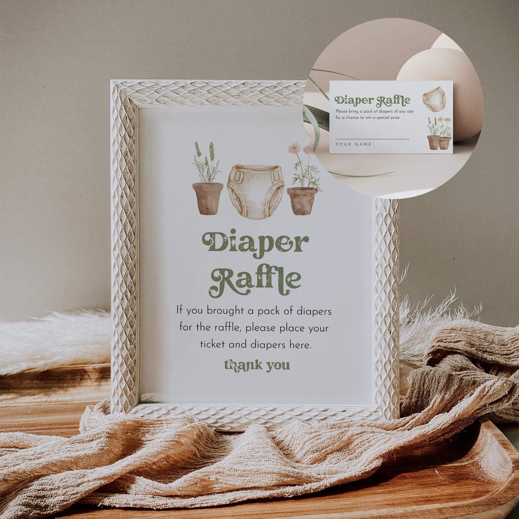 Diaper Raffle Game Printable Locally Grown Garden Baby Shower Diaper Raffle Insert Sign Gender Neutral Editable Template 0059 20BAG