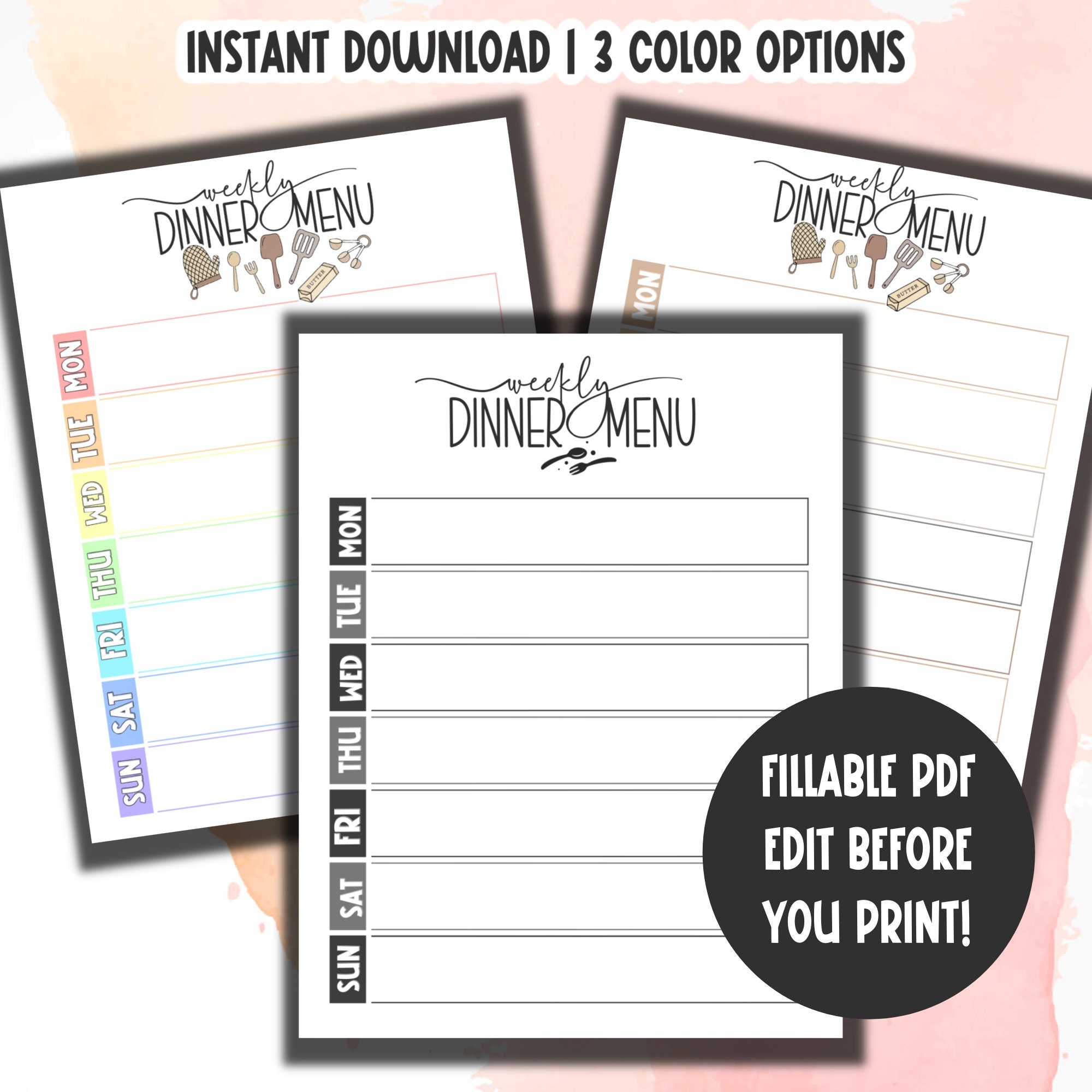 Dinner Menu Template Etsy