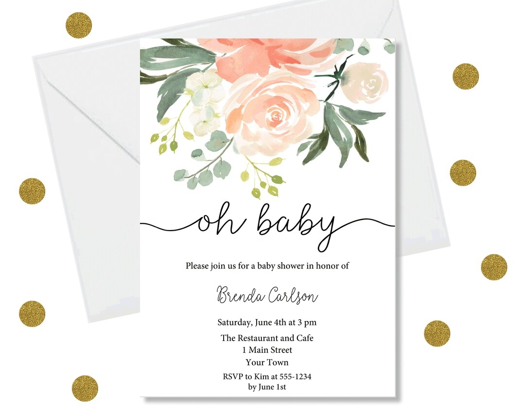 DIY Editable Invitation Greenery Baby Shower Invitation Oh Baby Invitation Template Instant Download Editable PDF Printable Etsy