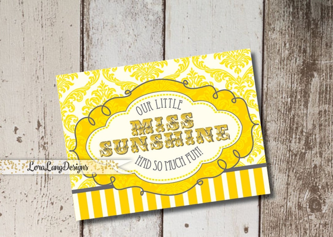 DIY Printable Little Miss Sunshine Thank You Cards INSTANT DOWNLOAD Etsy