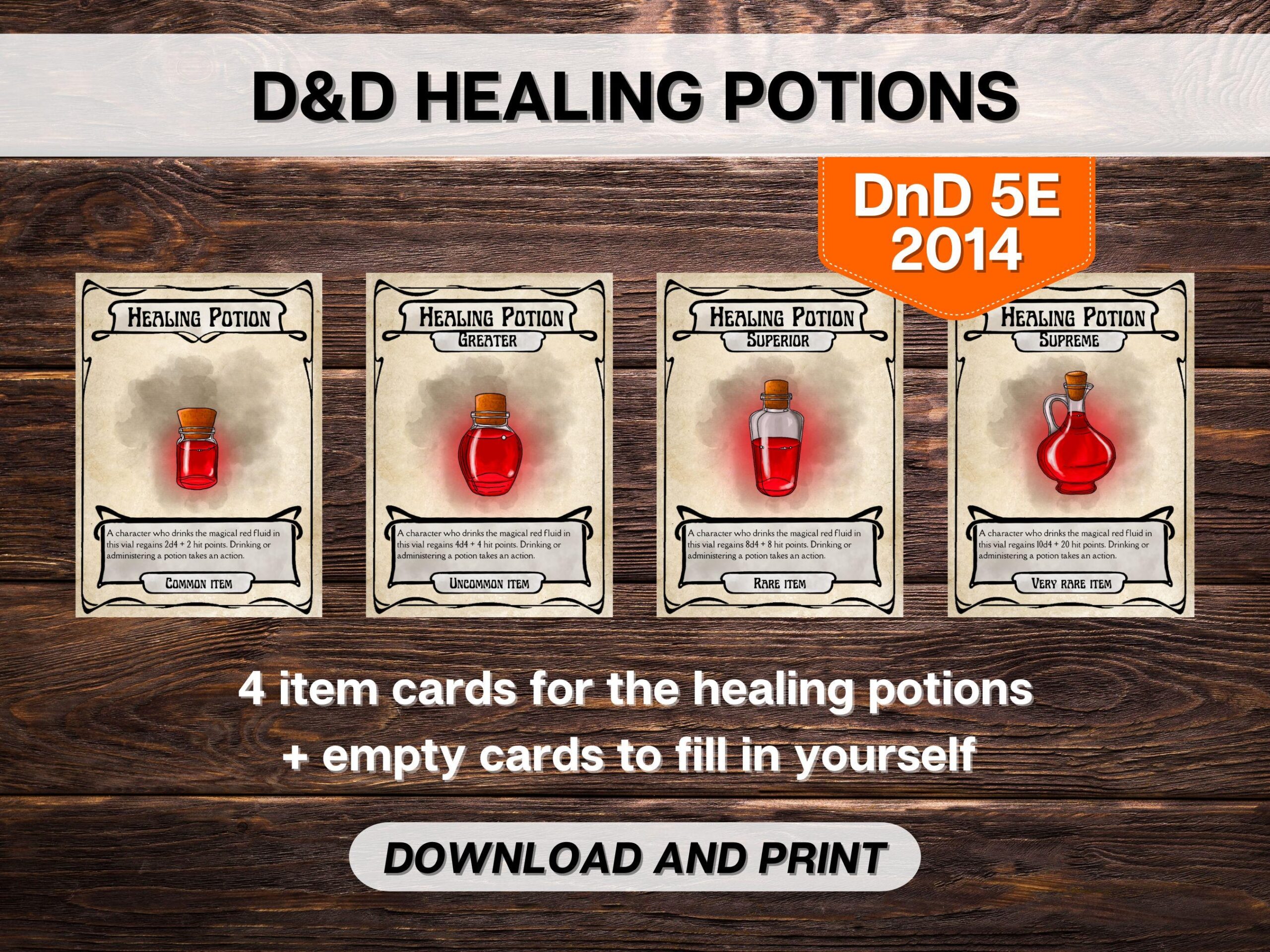 Dnd Healing Potions Cards Dungeons And Dragons RPG Printable Game Master Tools D D 5E 2014 Adventuring Instant Download PDF Etsy