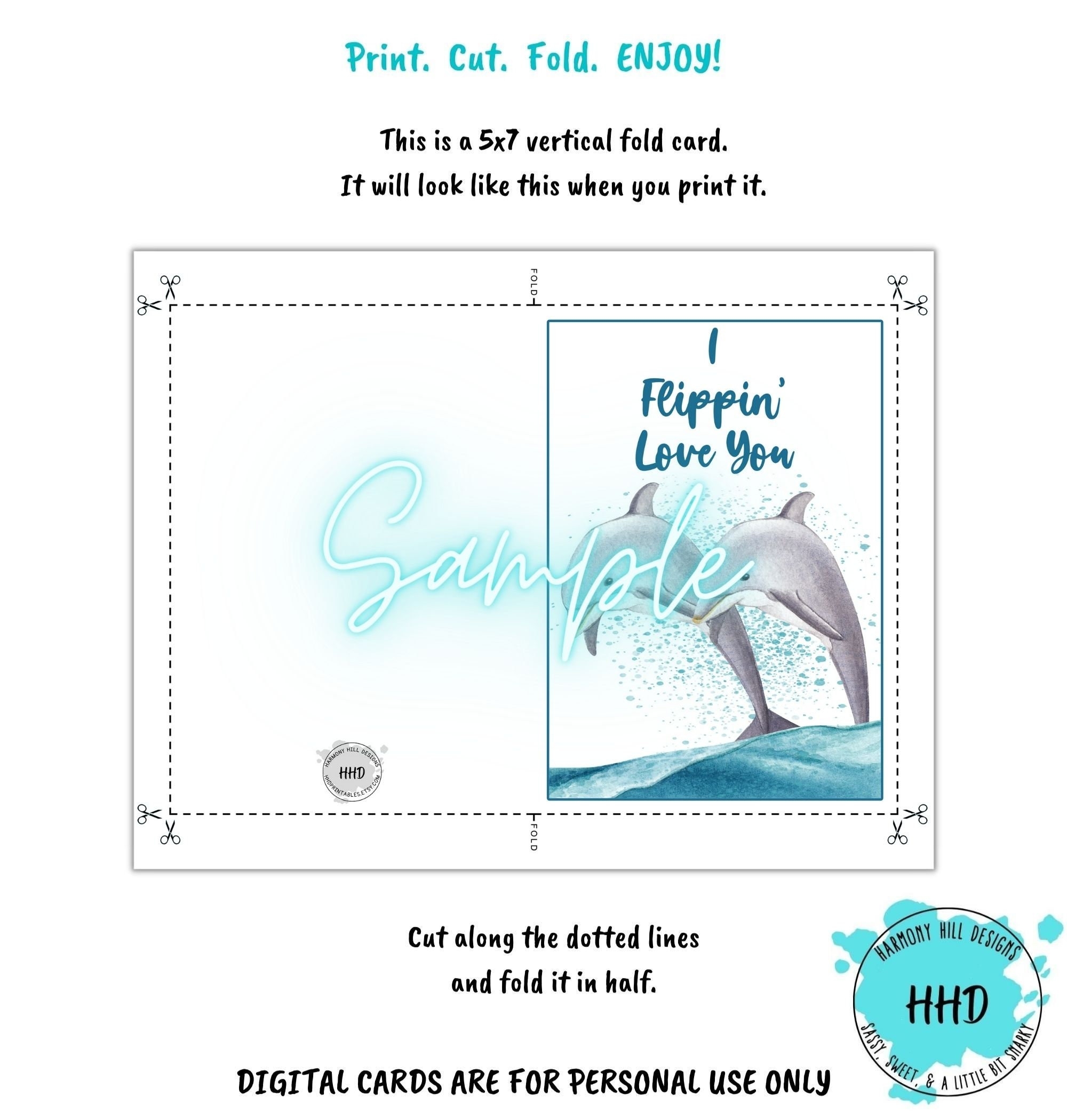 Dolphins Printable Card I Flippin Love You Card Dolphin Valentine Card 5x7 Printable Card Love You Card Dolphin Theme Card Vday Card Etsy