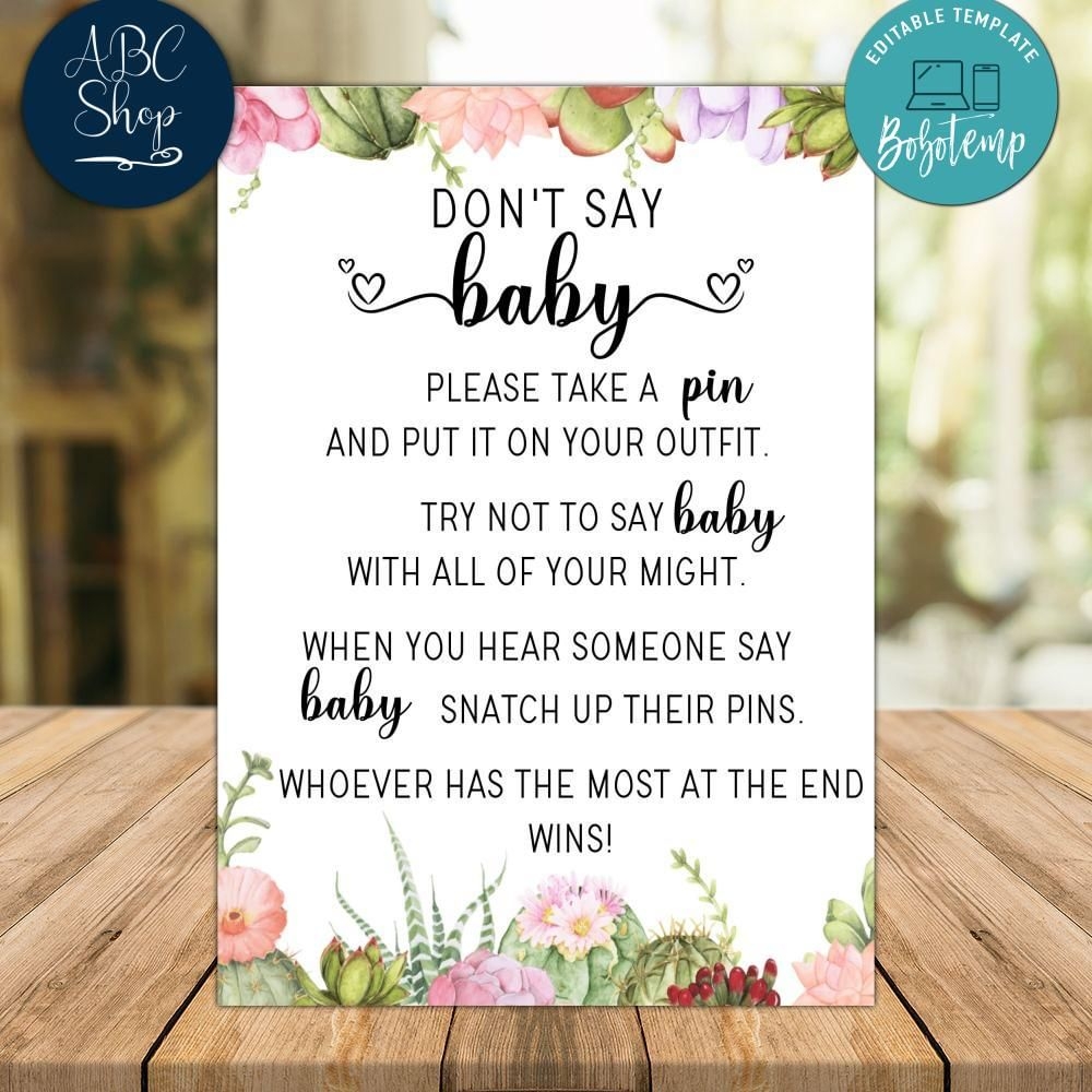 Dont Say Baby Baby Shower Game Instant Download Bobotemp