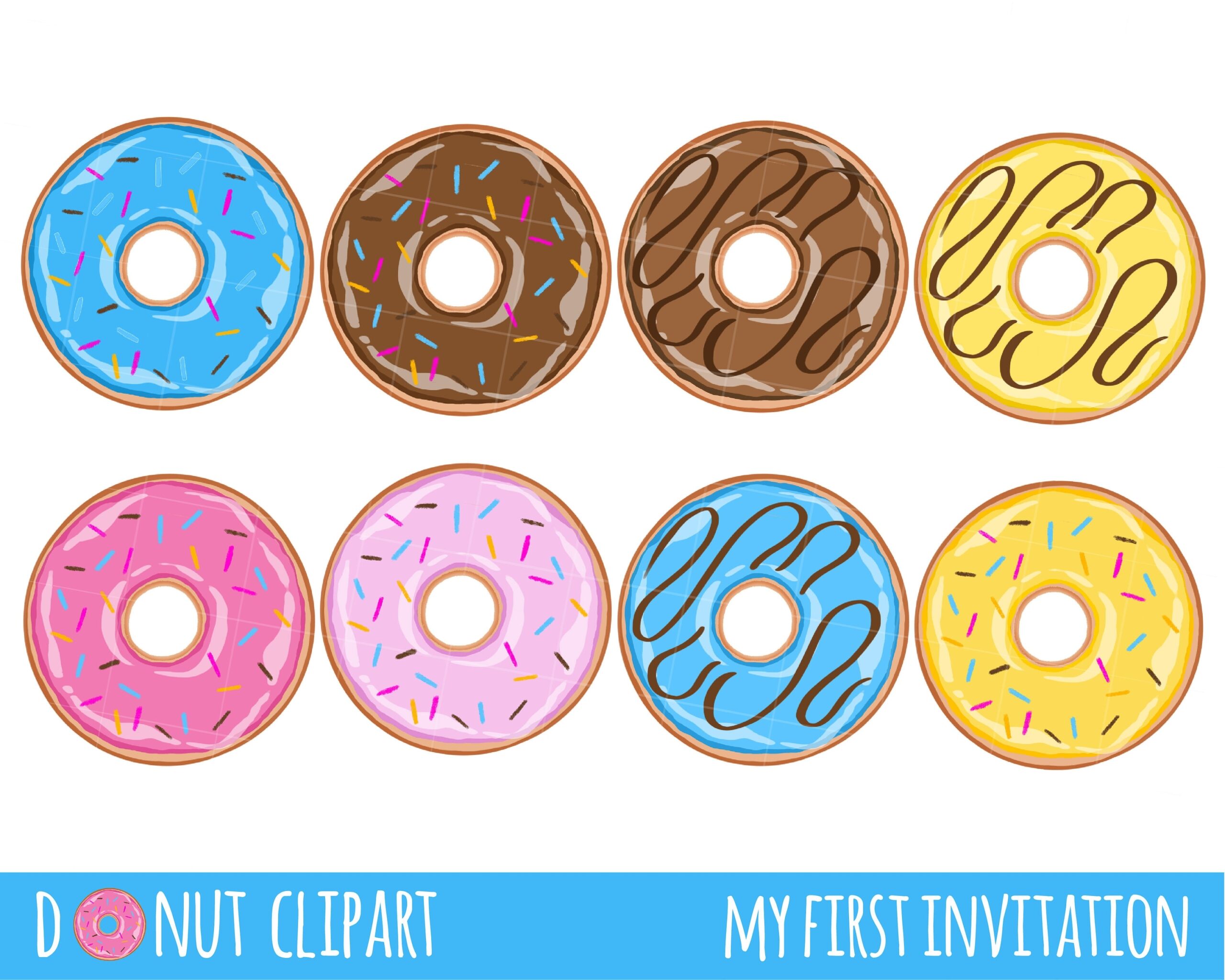 Donut Clipart Cute Donut Clipart Pastry Download Instant Download Junk Food Breakfast Sweet Food PNG SVG Instant Download Etsy